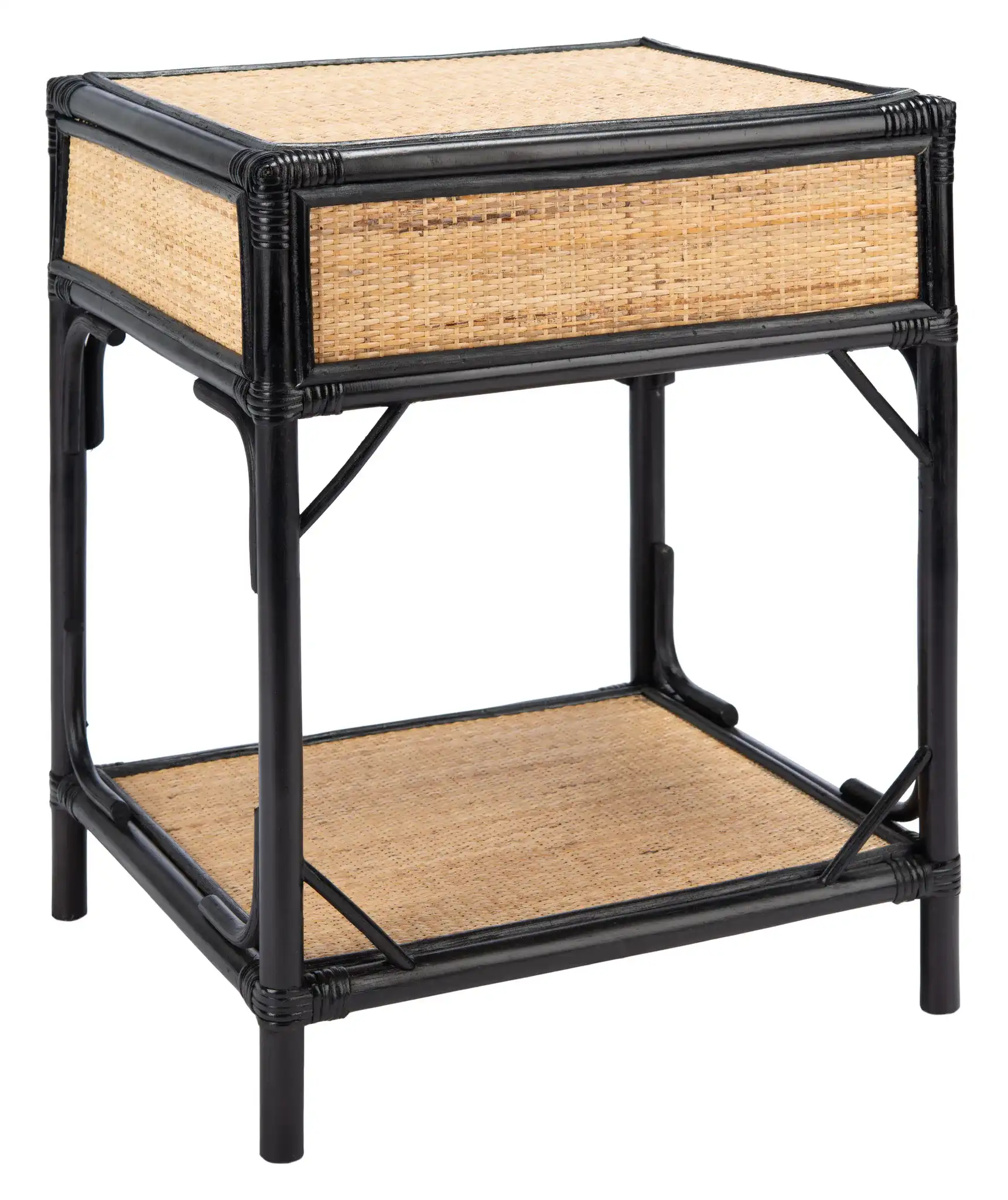 Roya One-Drawer One-Shelf Nightstand in Black / Natural, detail view
