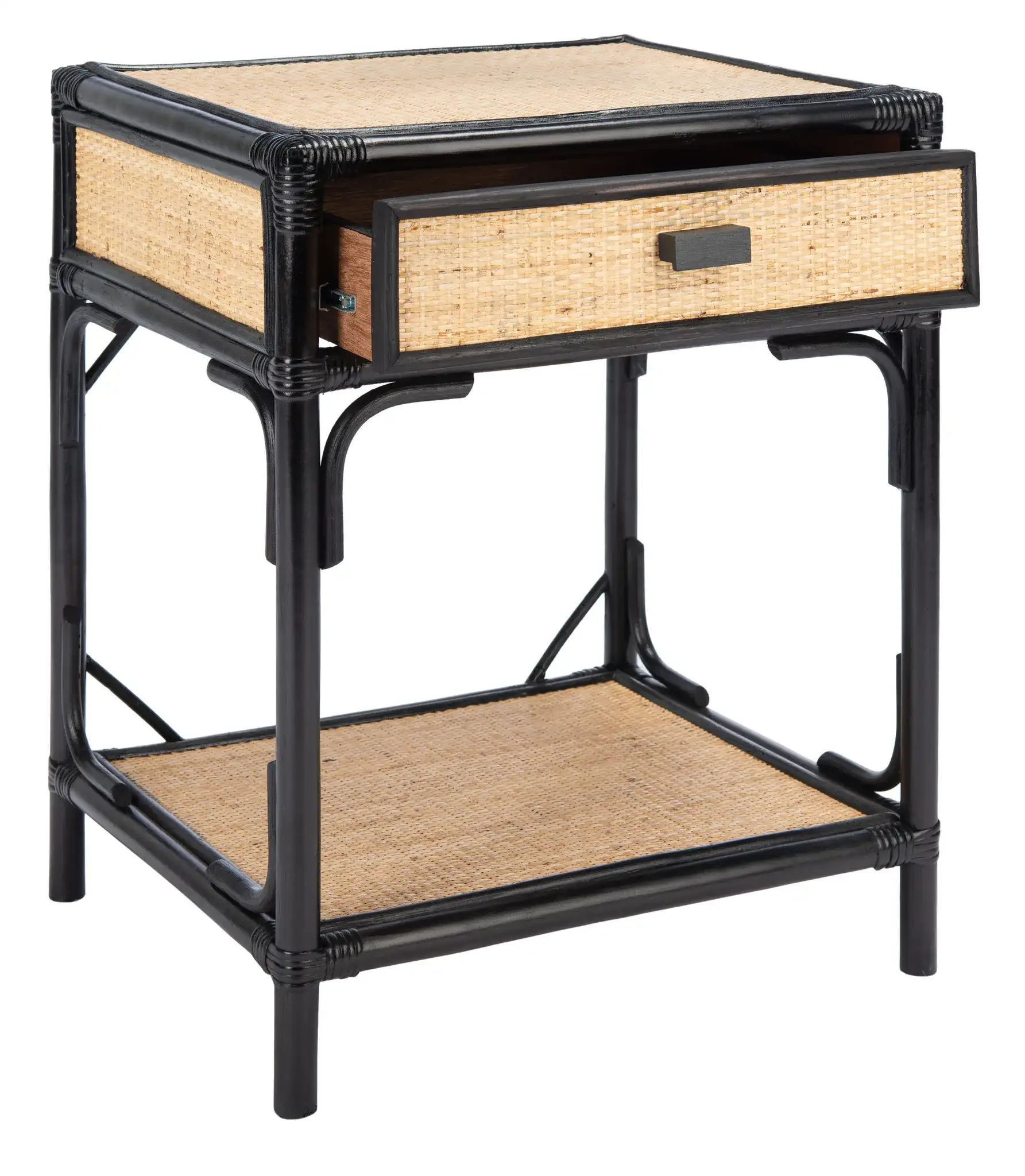 Roya One-Drawer One-Shelf Nightstand in Black / Natural, detail view
