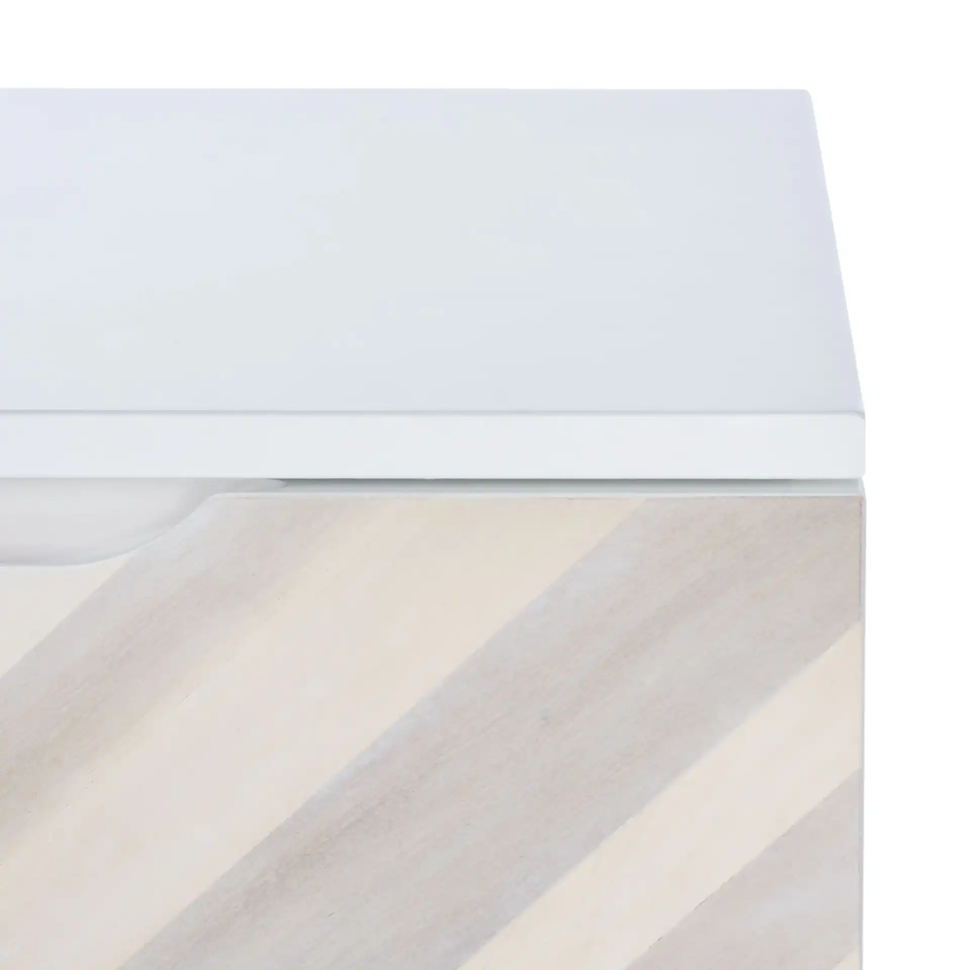 Tay Two-Drawer Patterned Nightstand in White Washed in a styled room