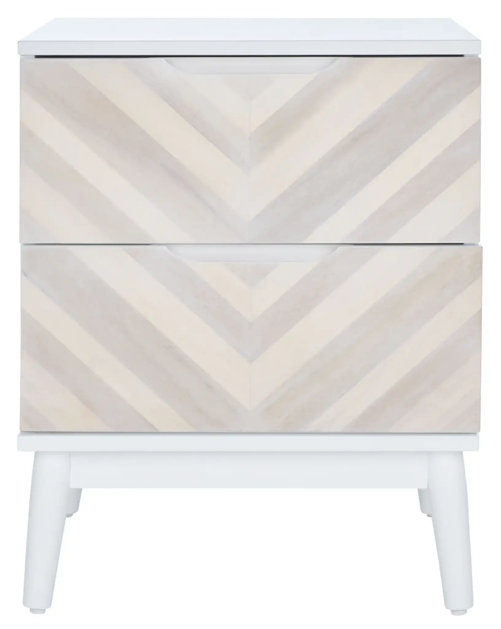 Tay Two-Drawer Patterned Nightstand in White Washed
