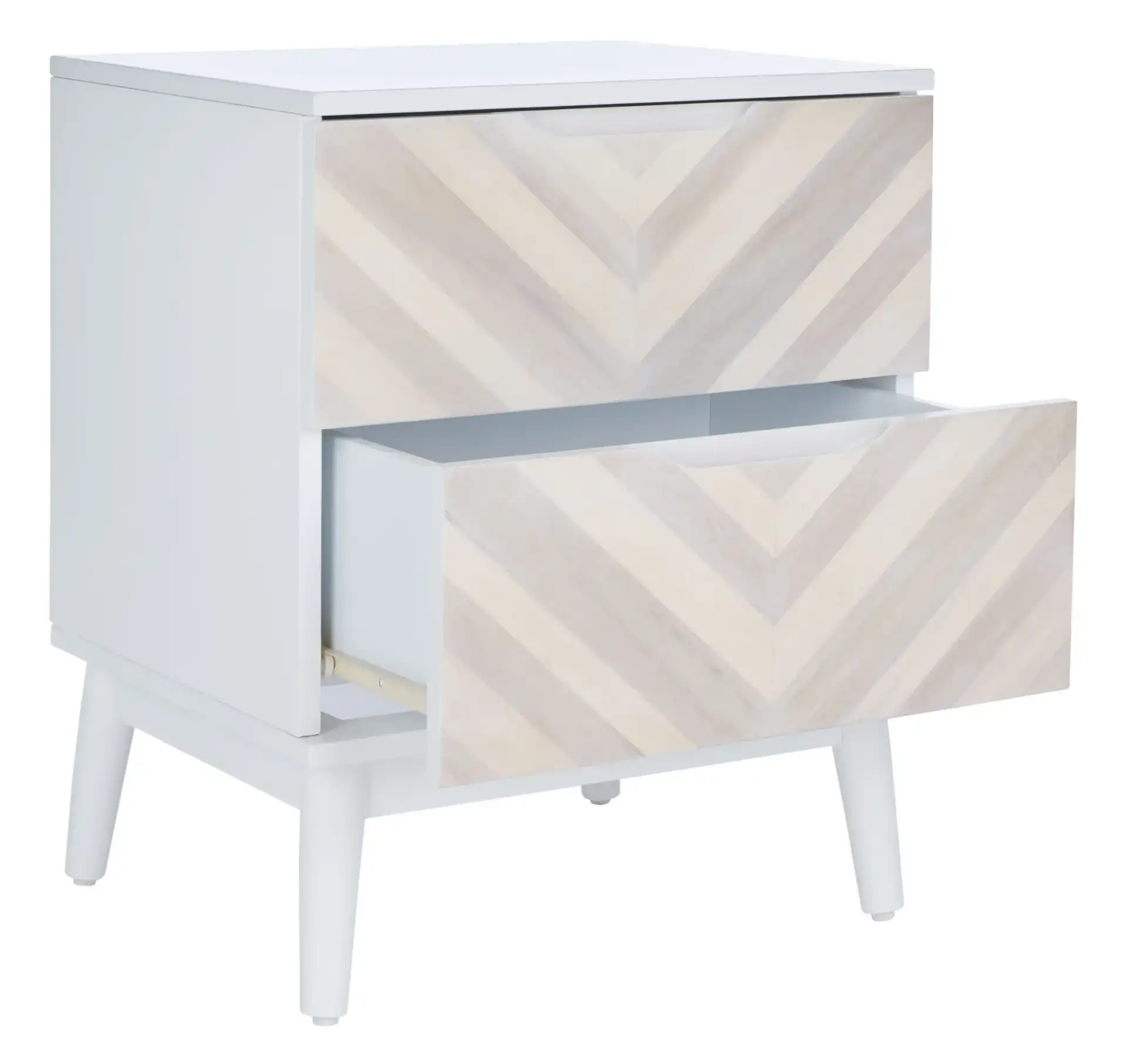 Tay Two-Drawer Patterned Nightstand in White Washed, detail view