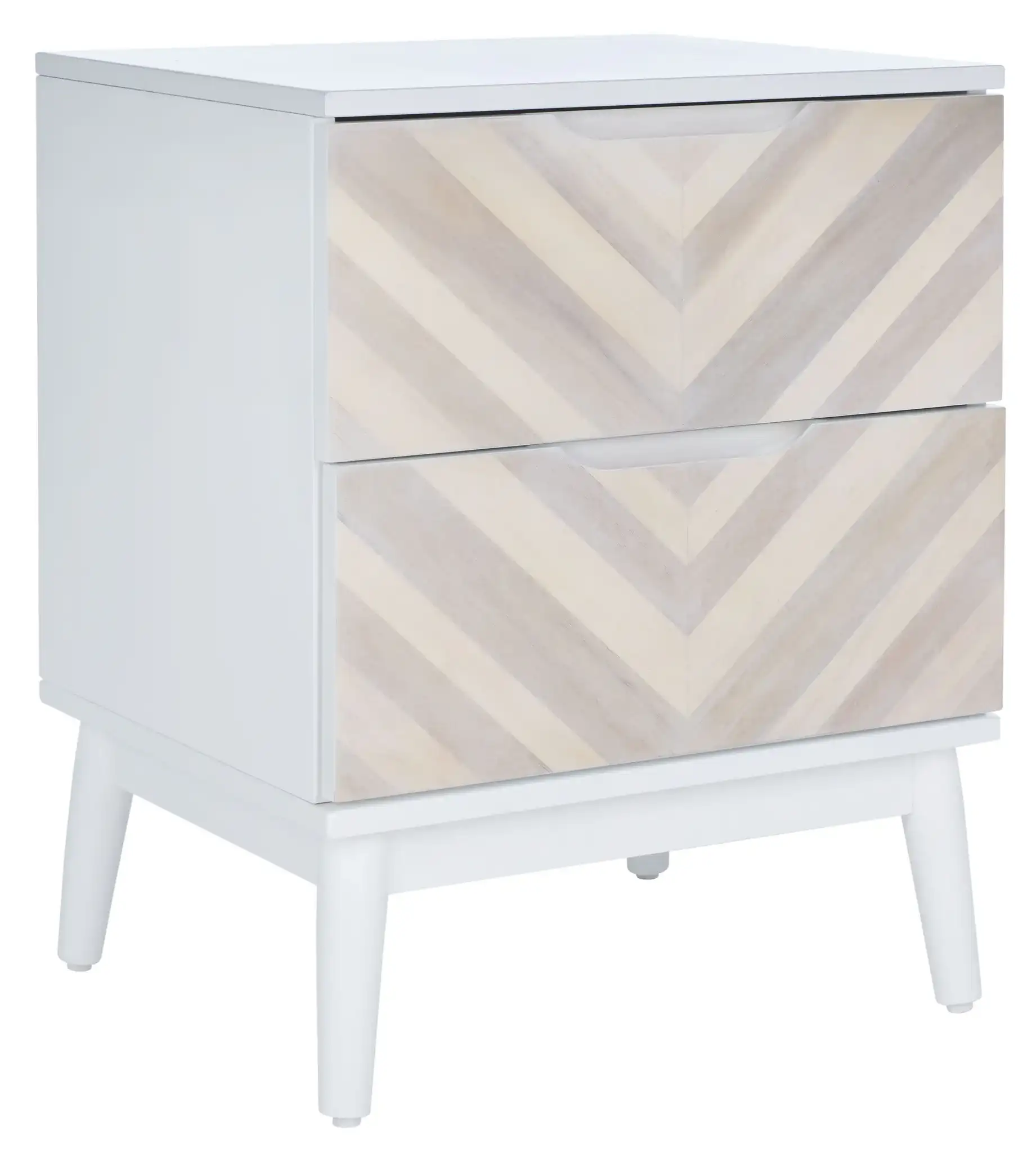 Tay Two-Drawer Patterned Nightstand in White Washed, detail view