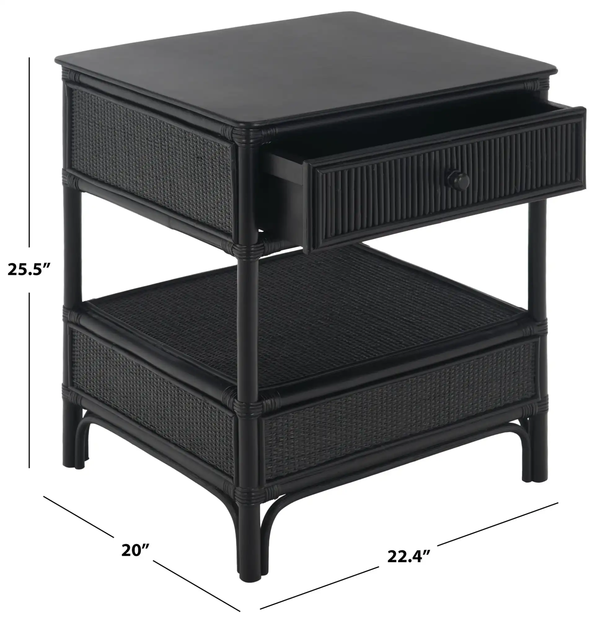 Imari One-Drawer One-Shelf Nightstand in Black, detail view
