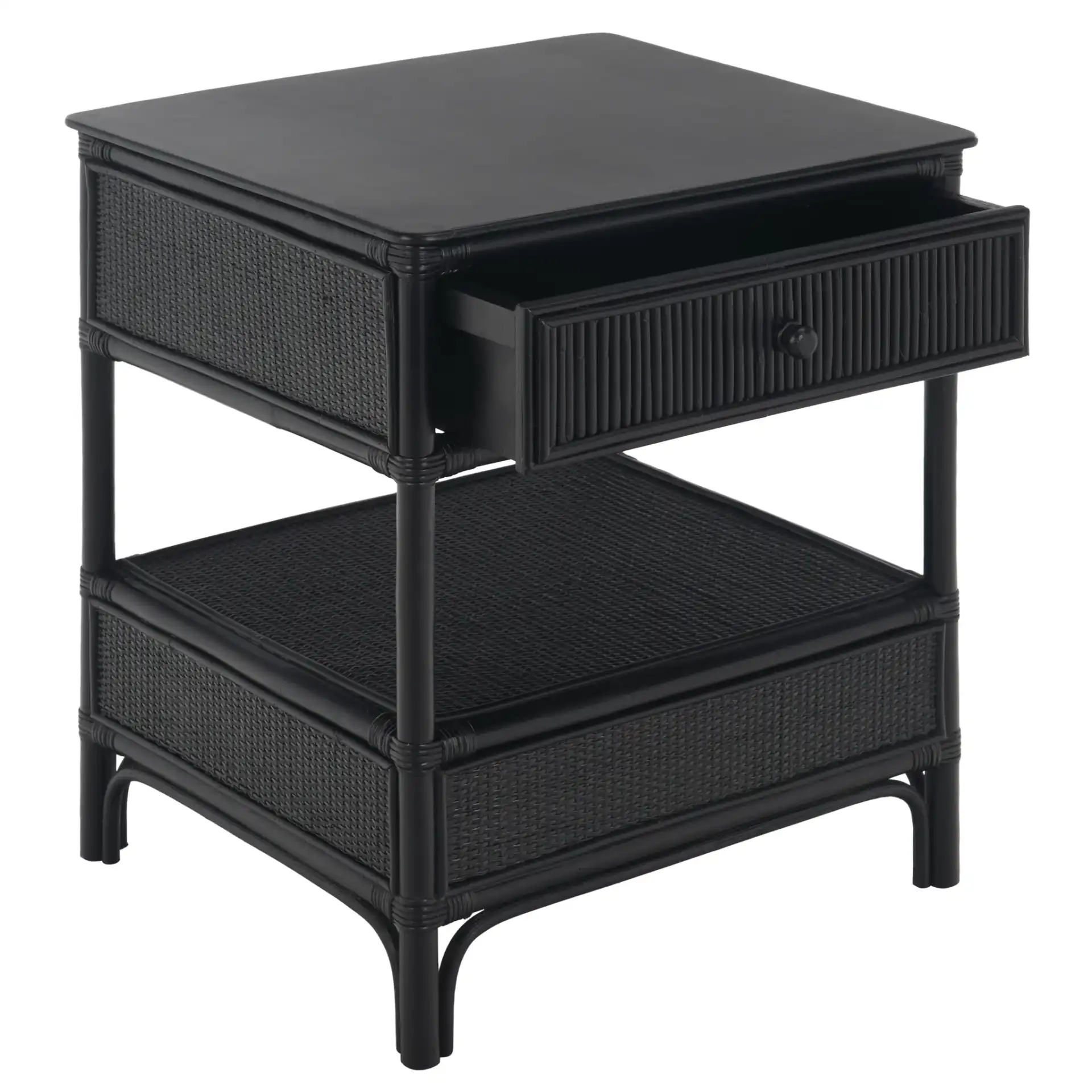 Imari One-Drawer One-Shelf Nightstand in Black, detail view