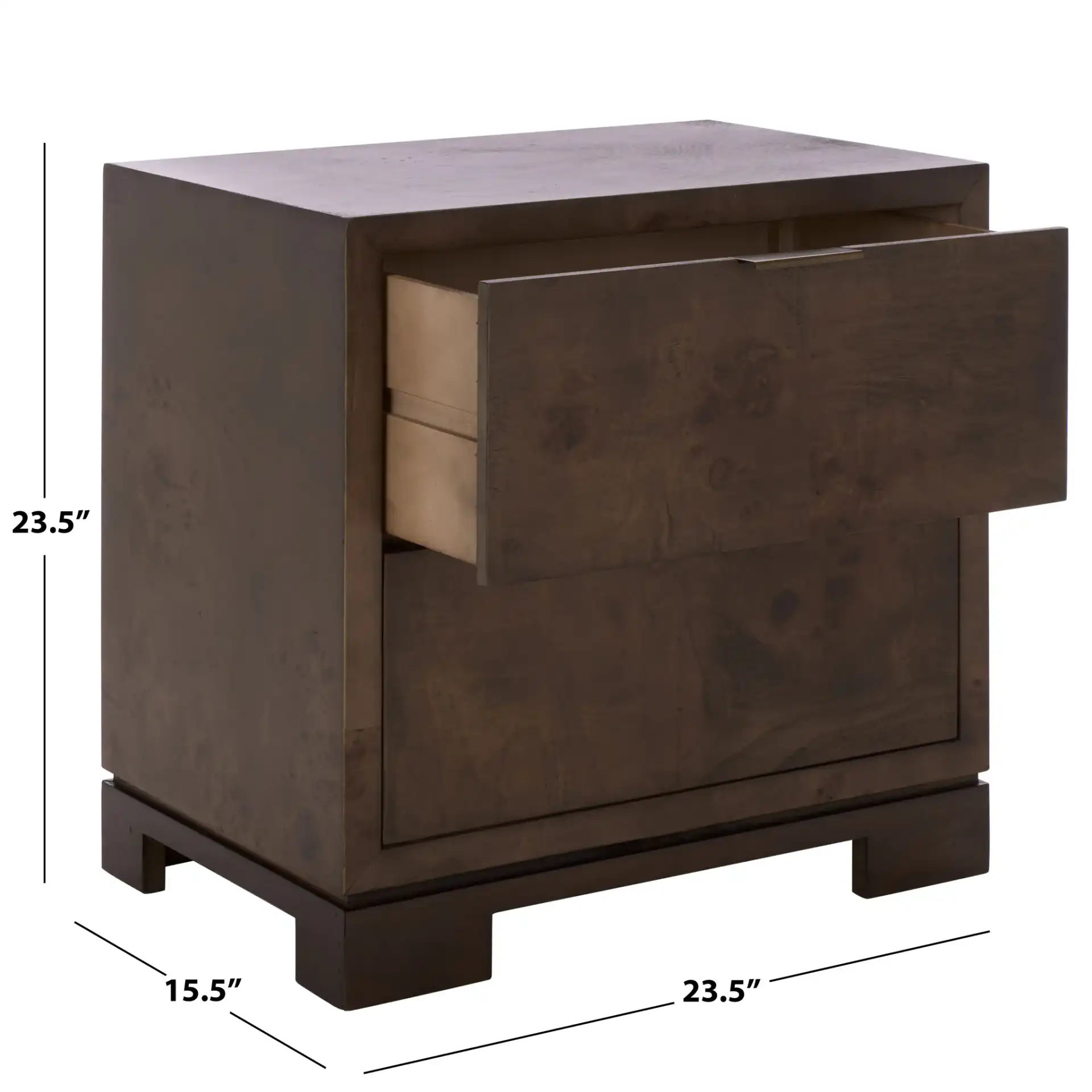 Lavana Two-Drawer Nightstand in Dark Oak, detail view