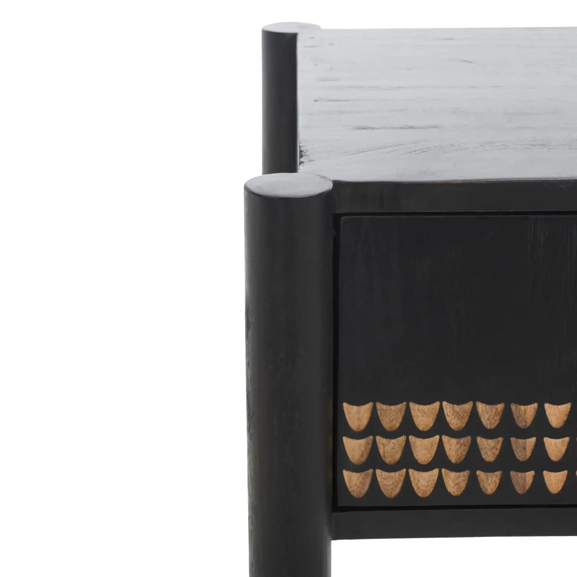Errington One-Drawer Nightstand in Black / Natural in a styled room