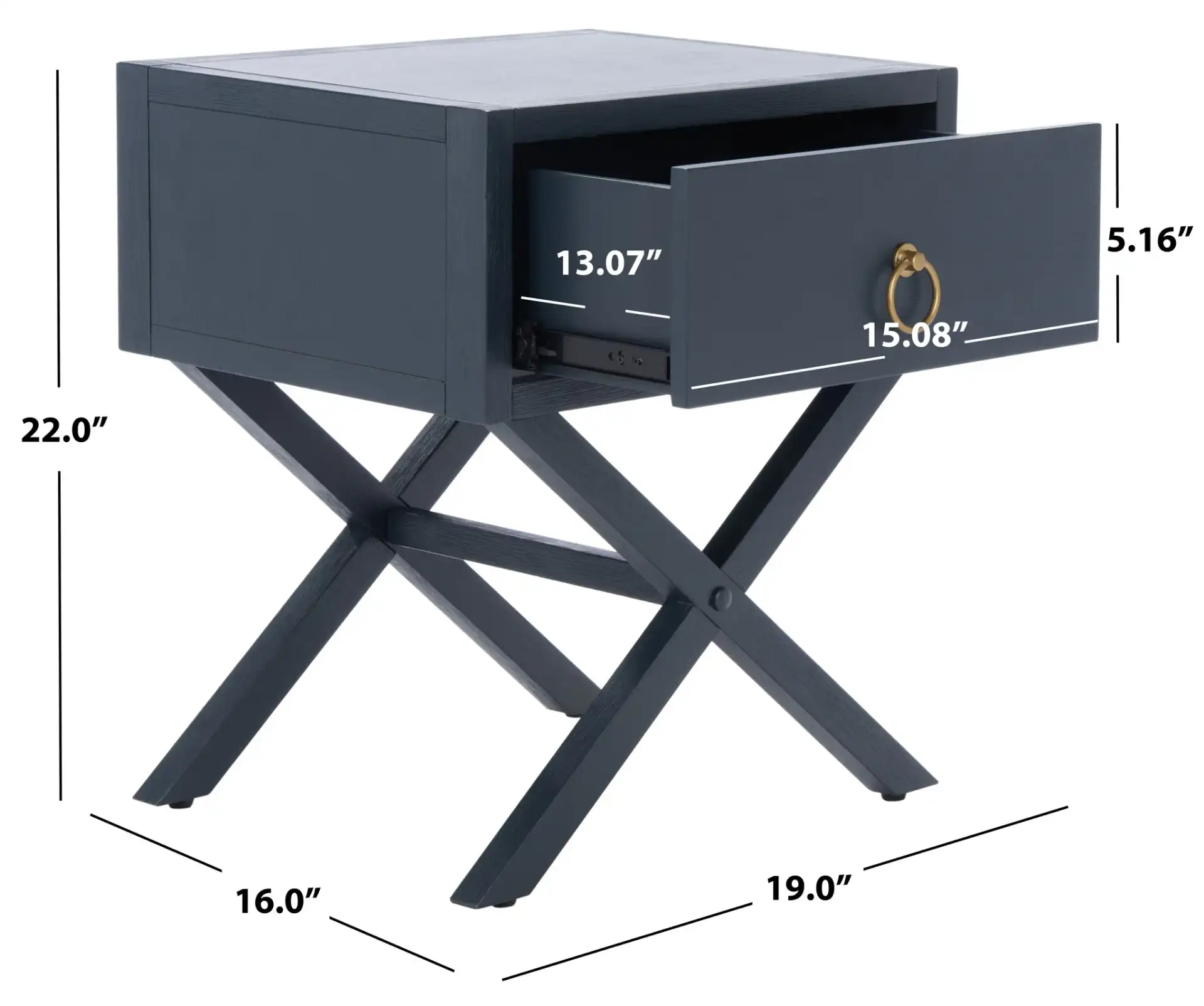 Sadie 1 Drawer Nightstand in Navy Blue, detail view