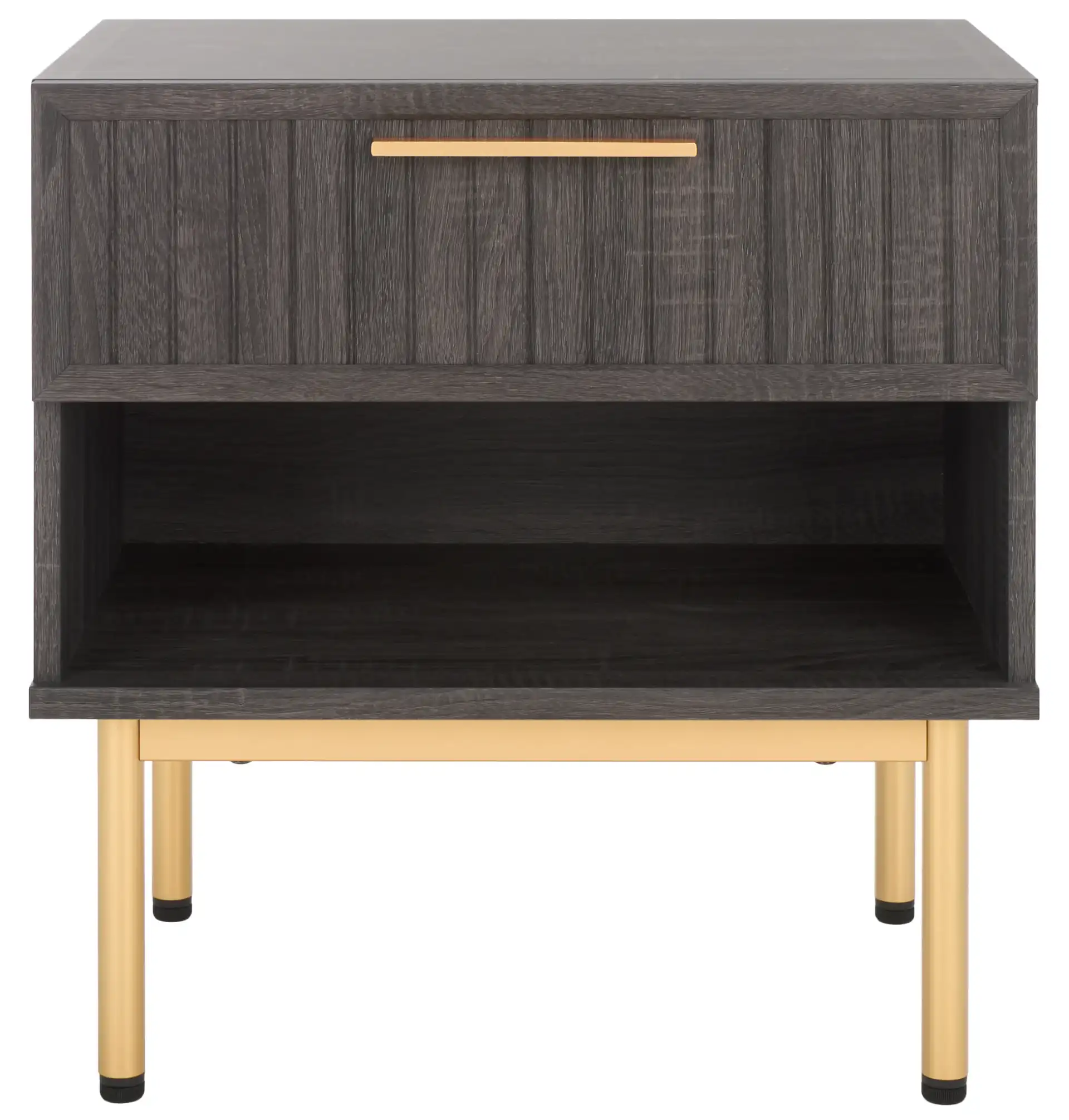 Axelle One-Drawer Nightstand in Distressed Black / Gold