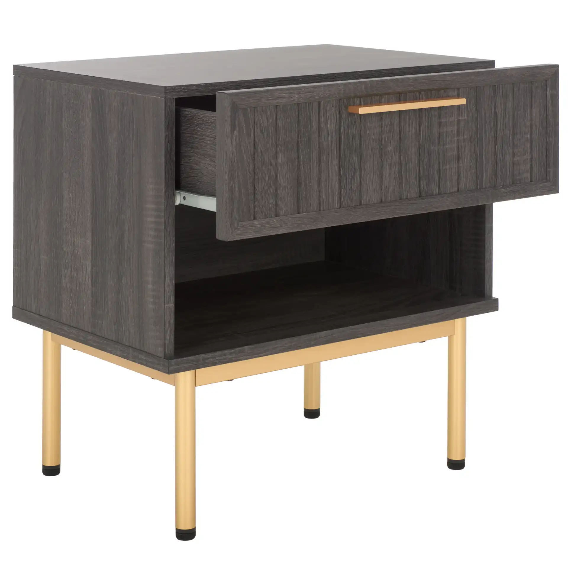 Axelle One-Drawer Nightstand in Distressed Black / Gold, detail view