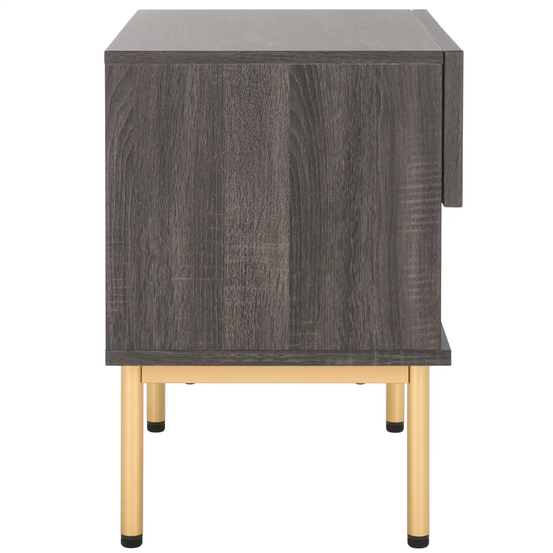 Axelle One-Drawer Nightstand in Distressed Black / Gold, detail view