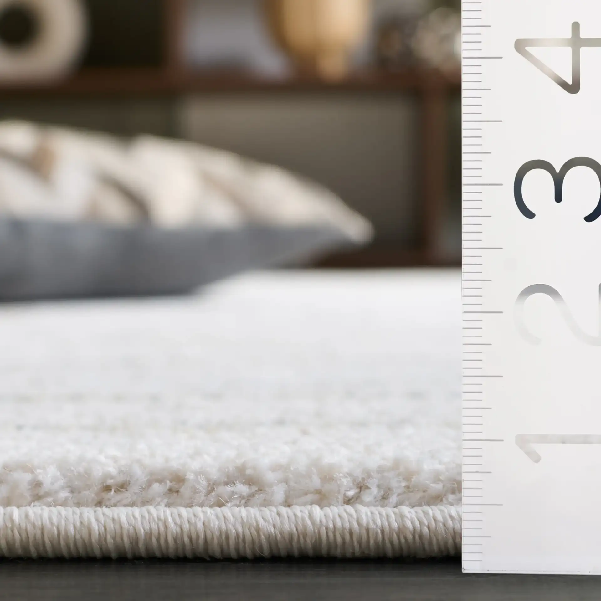 Northport Concentric Square Rug in Ivory / Gray in a styled room