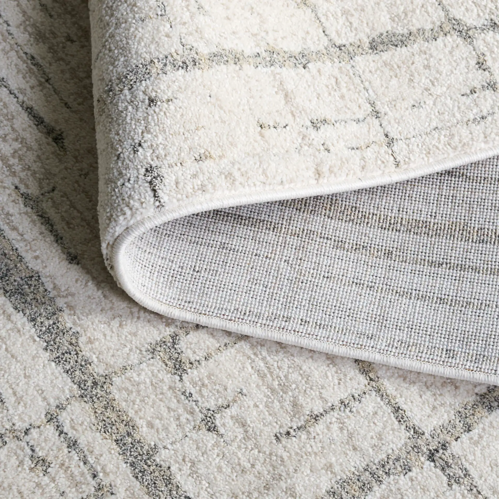 Northport Concentric Square Rug in Ivory / Gray in a styled room