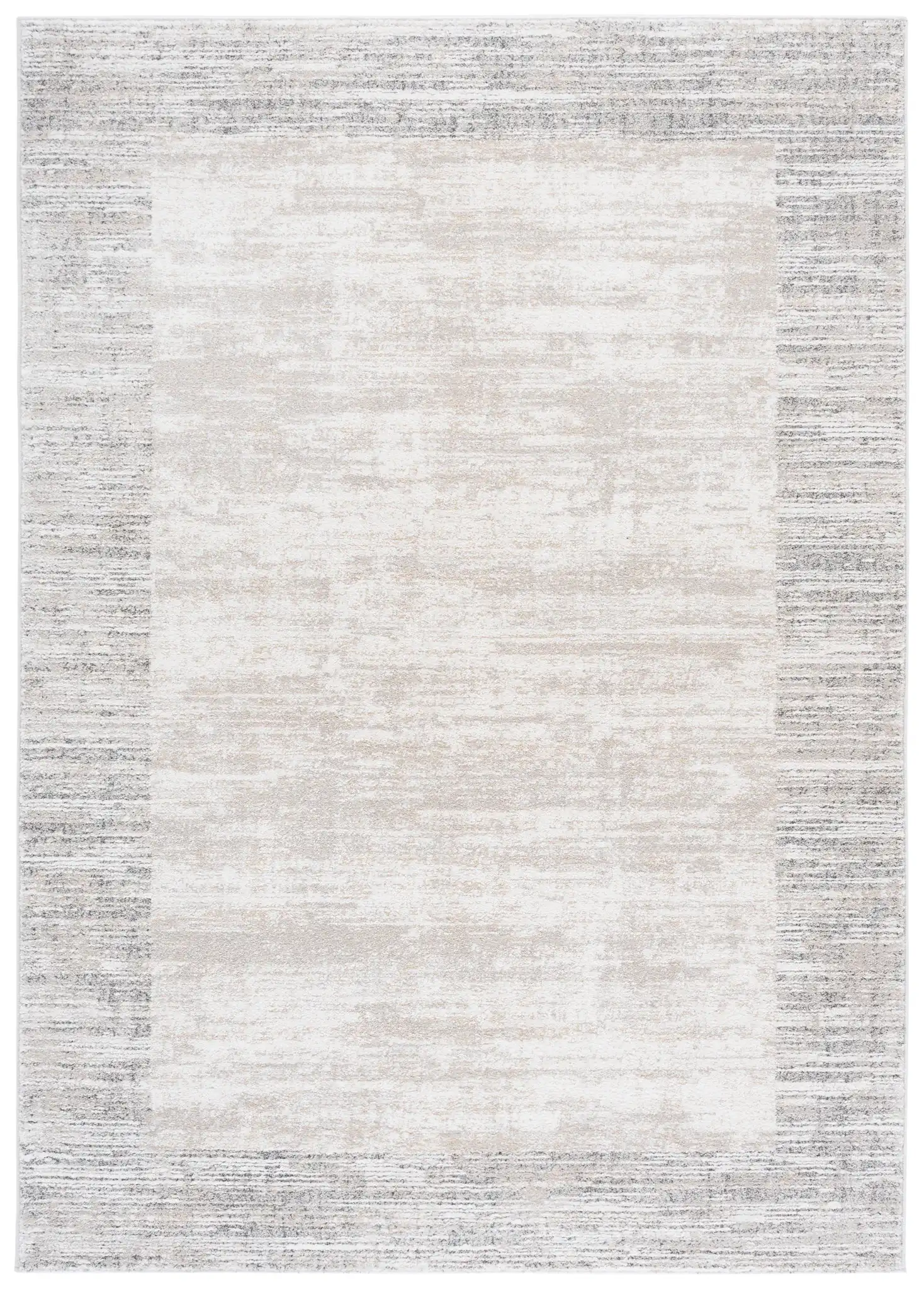 Northport Striated Border Rug in Ivory / Gray