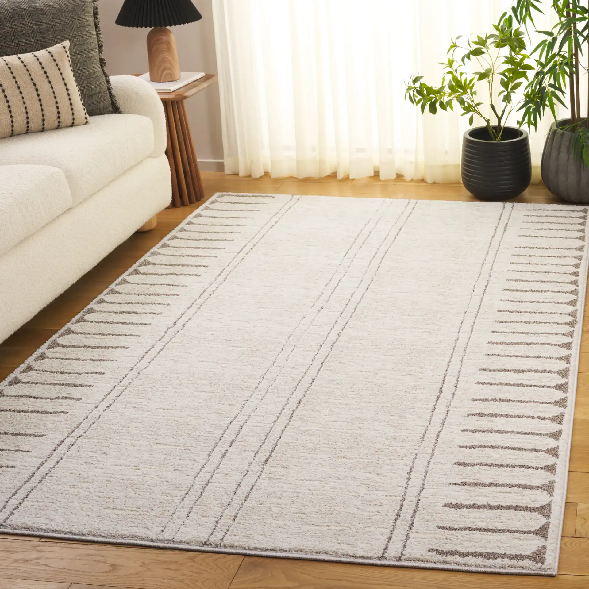 Northport Tribal Stripe Rug in Ivory / Beige in a styled room