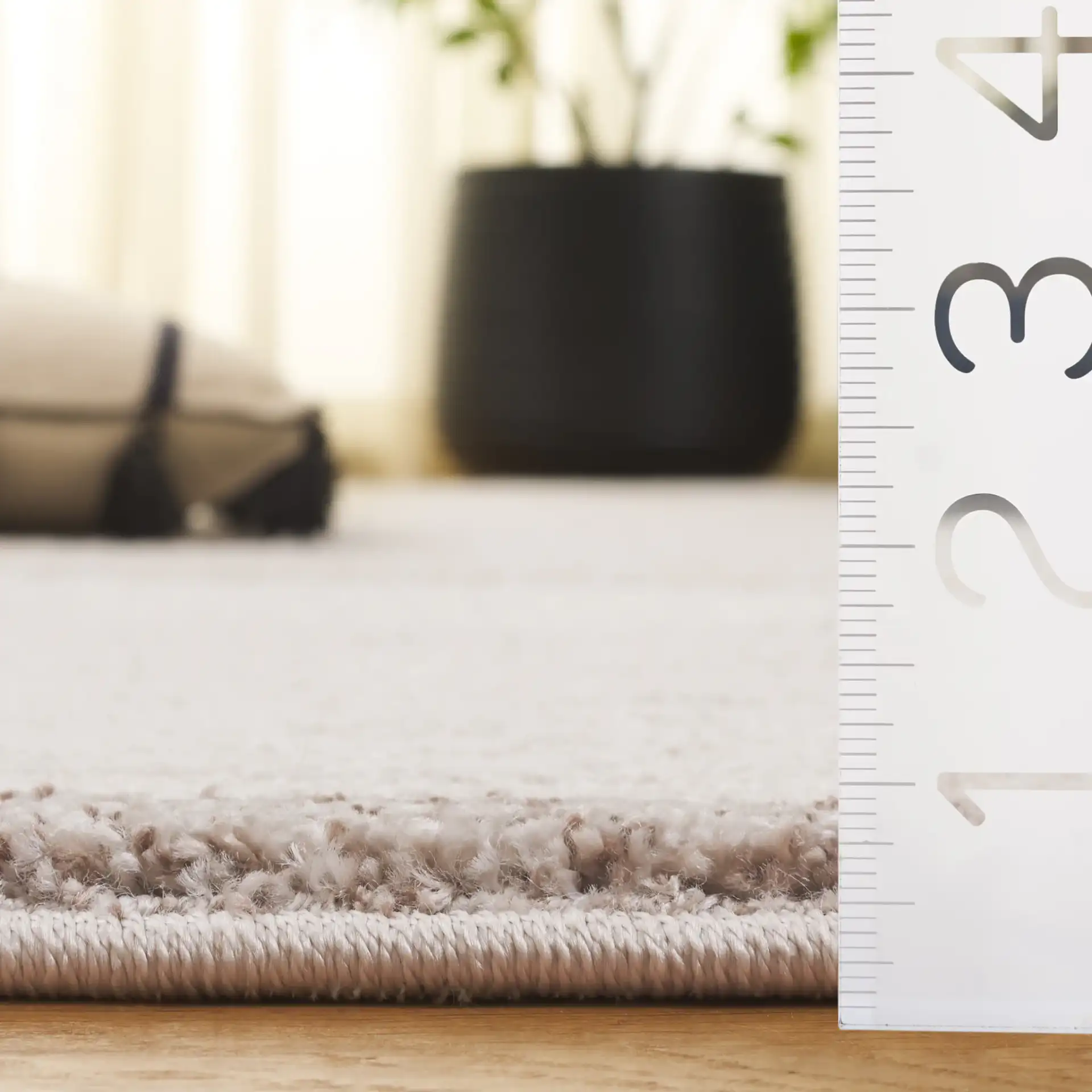 Northport Banded Stripe Rug in Ivory / Beige in a styled room