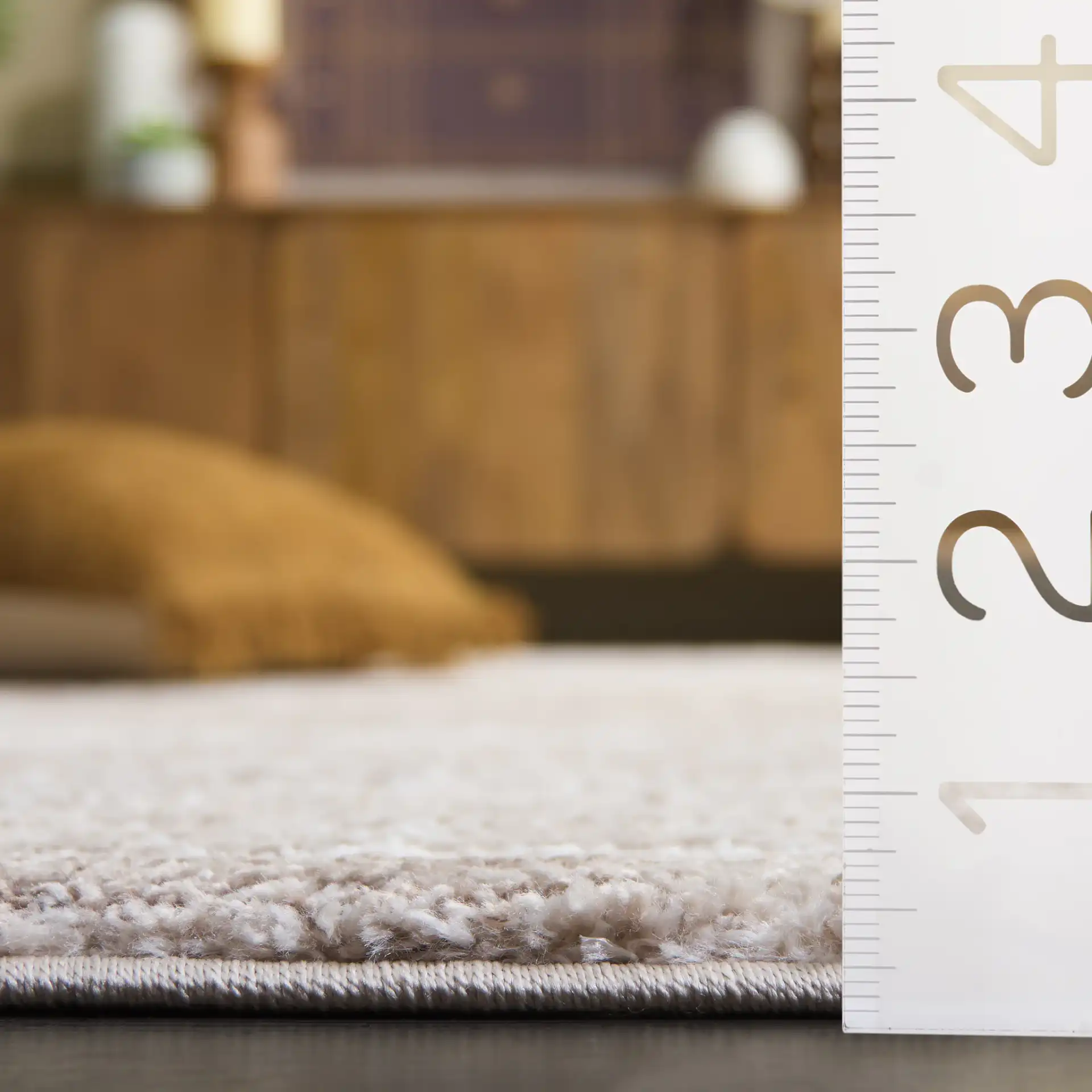 Northport Concentric Rings Rug in Taupe / Ivory in a styled room