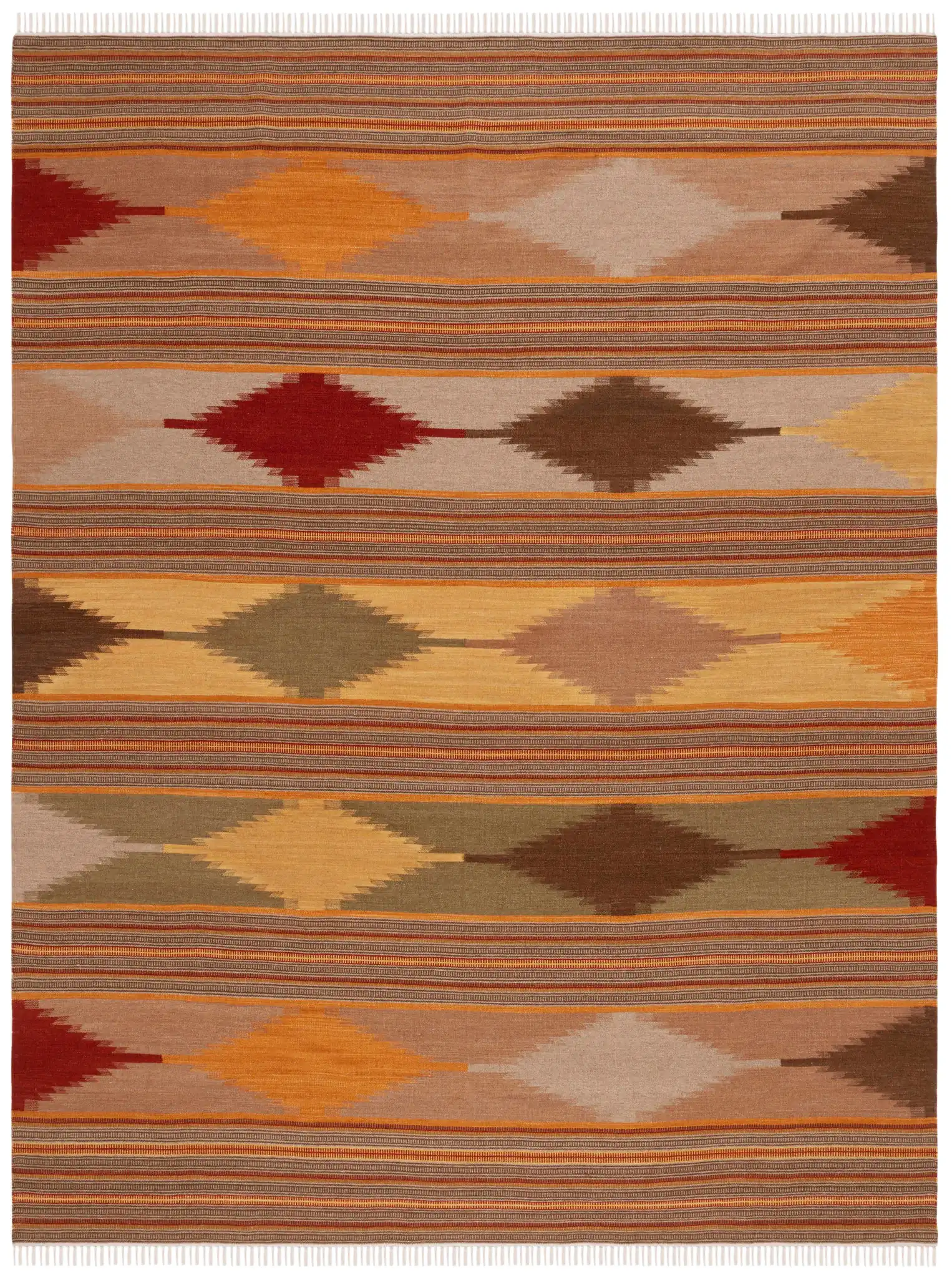 Kilim Diamond Stripe Hand-Woven Wool Rug in Natural / Multicolor