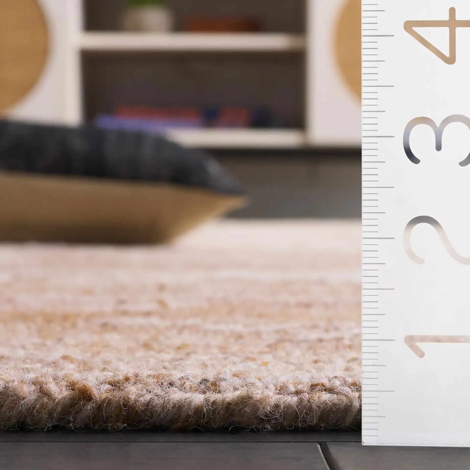 Oakwood Abstract Mottled Hand-Tufted Wool Rug in Natural / Brown in a styled room