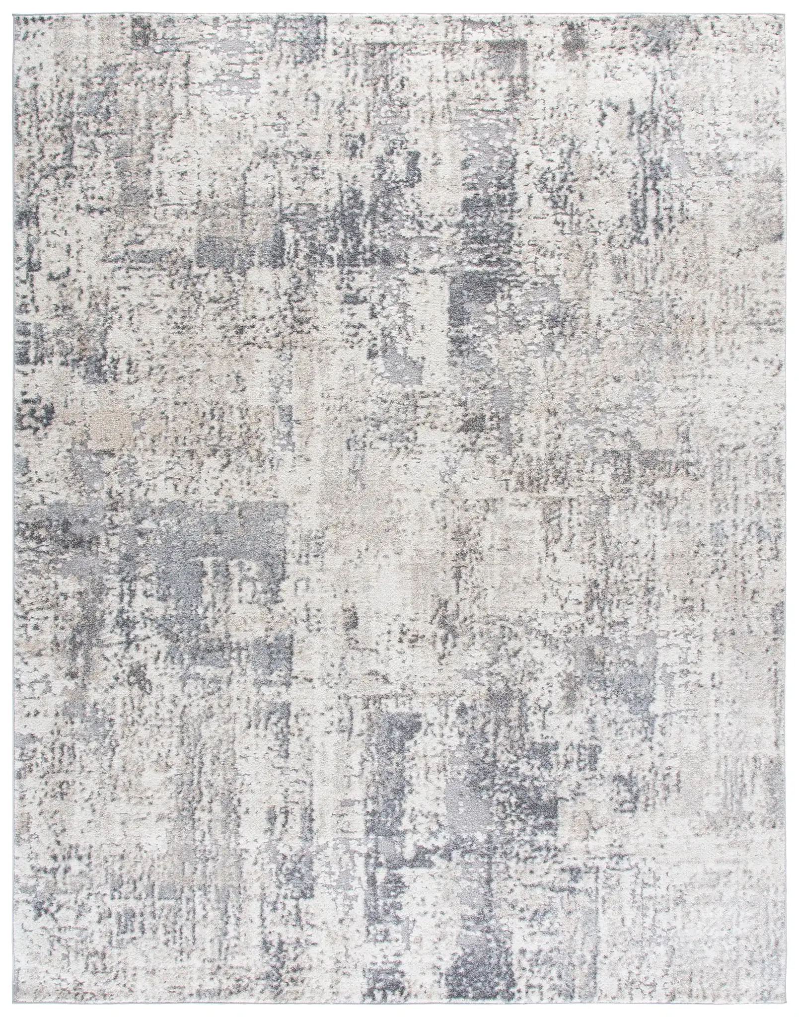 Opal Distressed Block Rug in Ivory / Gray