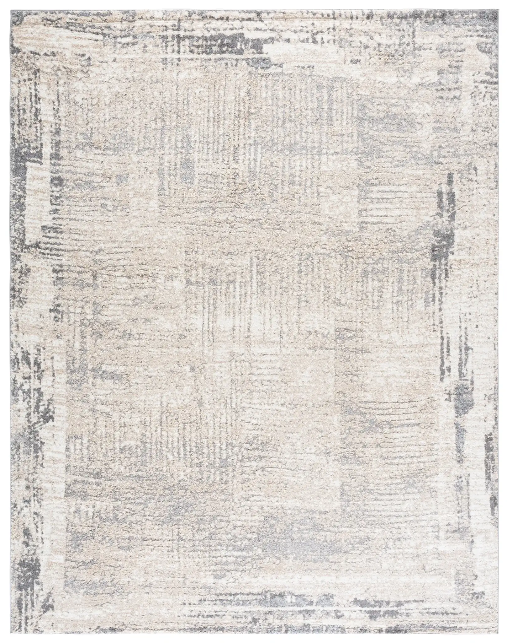 Opal Abstract Border Rug in Ivory / Gray
