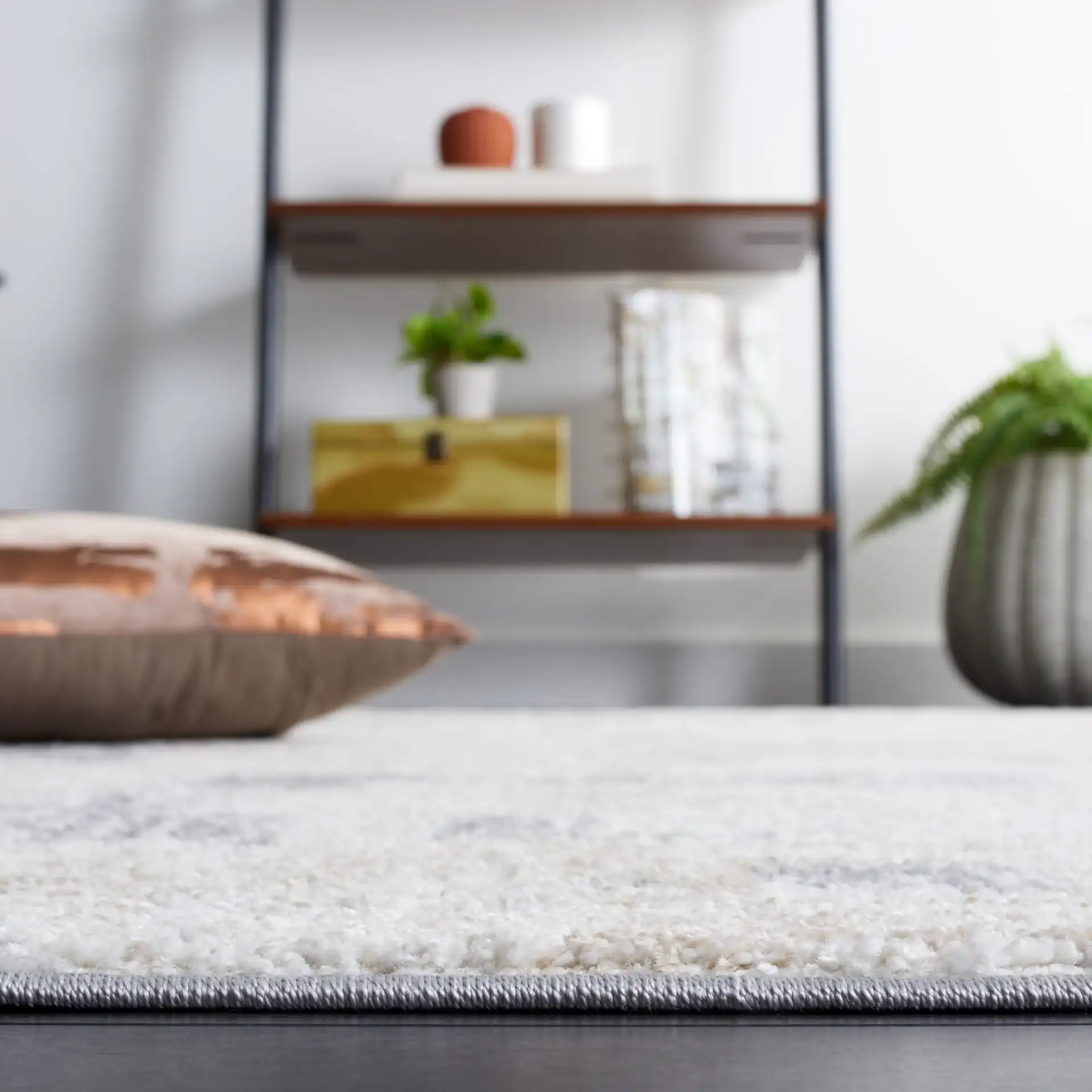 Opal Textured Block Rug in Ivory / Gray in a styled room