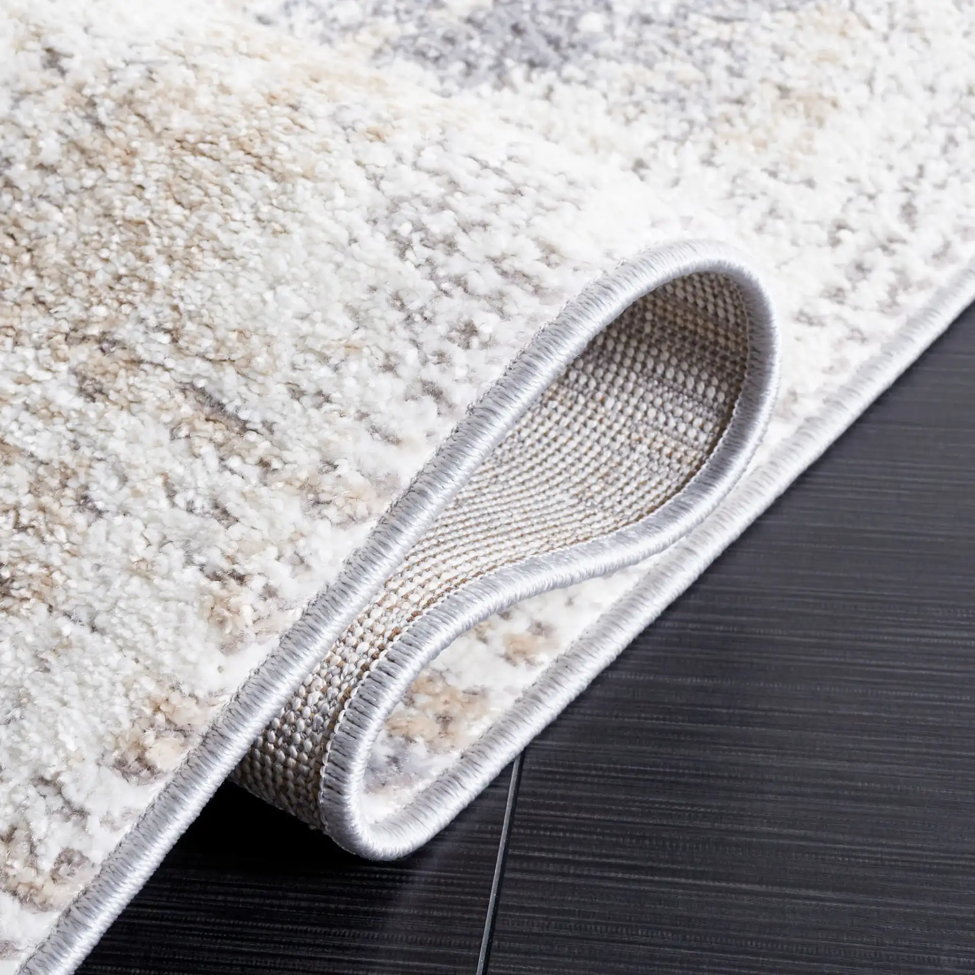 Opal Textured Block Rug in Ivory / Gray in a styled room