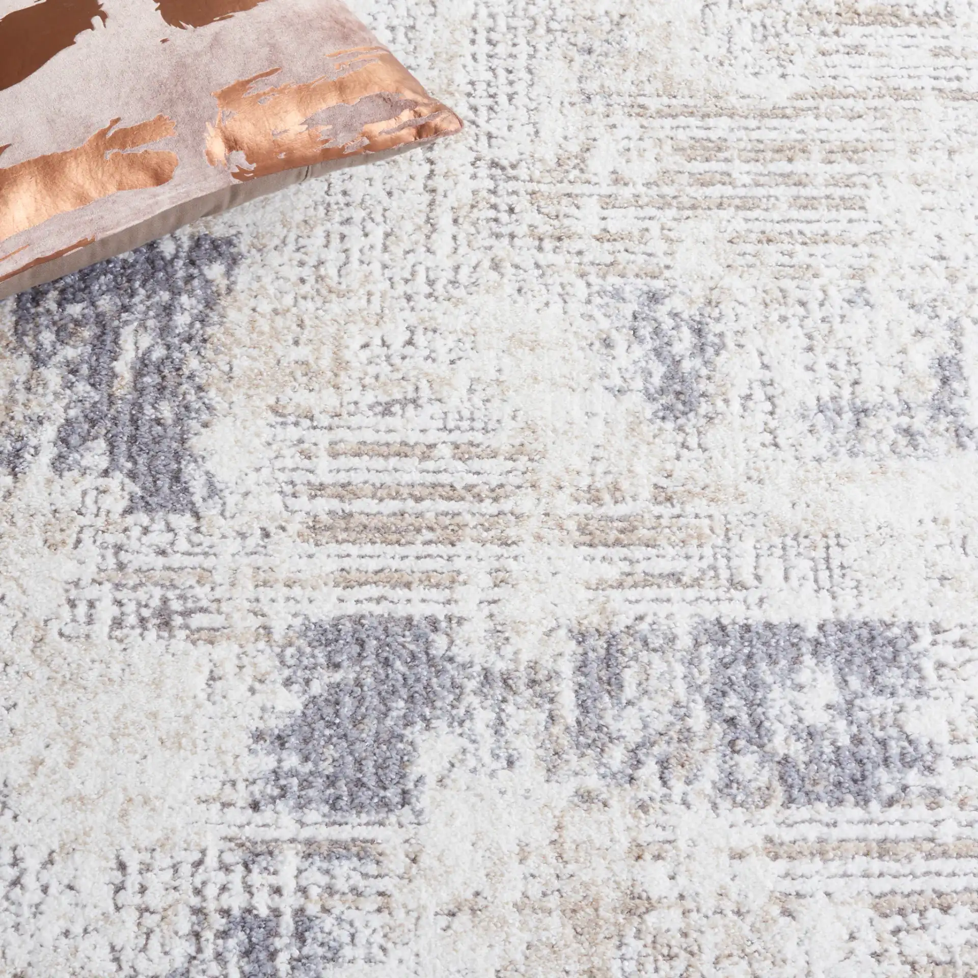 Opal Textured Block Rug in Ivory / Gray in a styled room