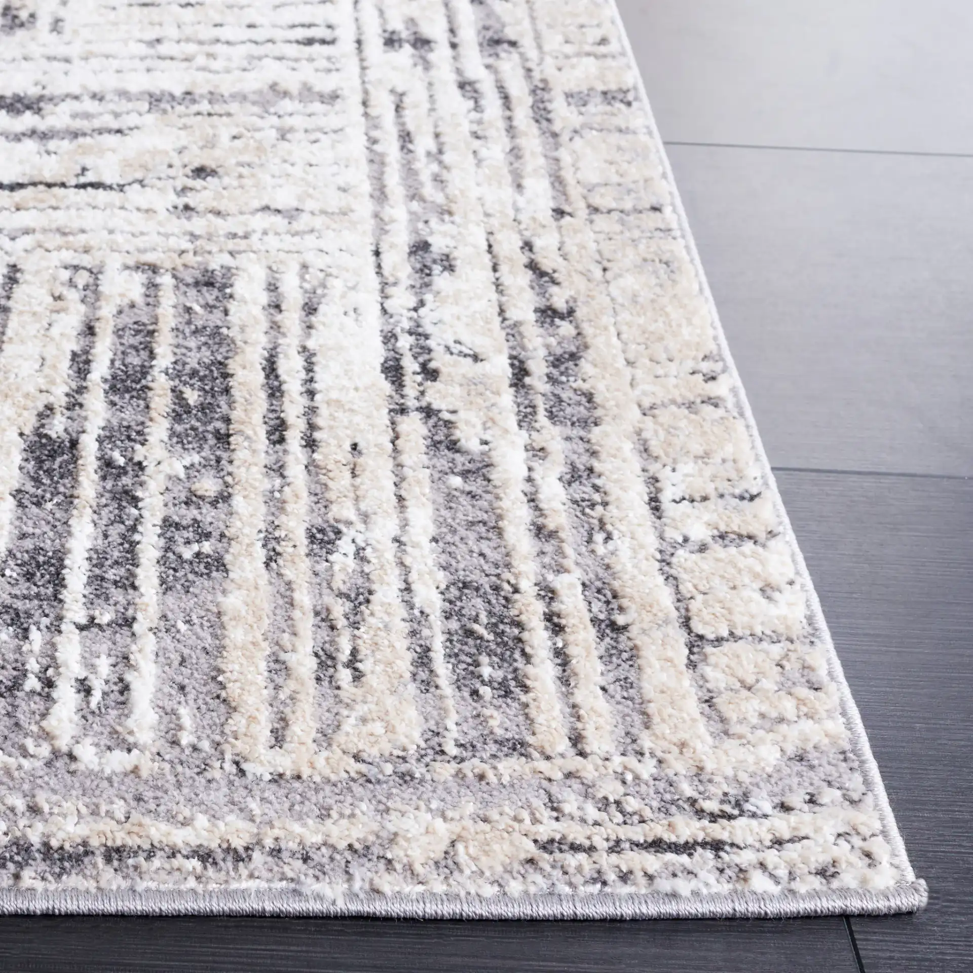 Opal Linear Block Rug in Ivory / Dark Gray in a styled room