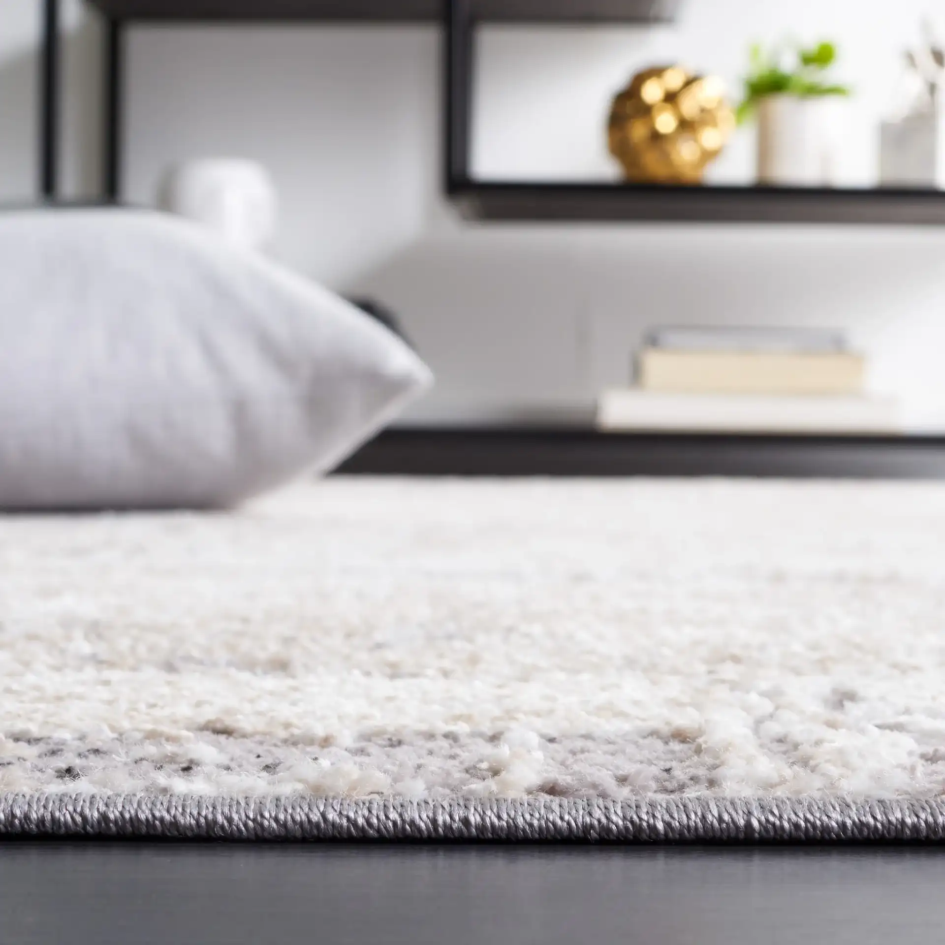 Opal Linear Block Rug in Ivory / Dark Gray in a styled room