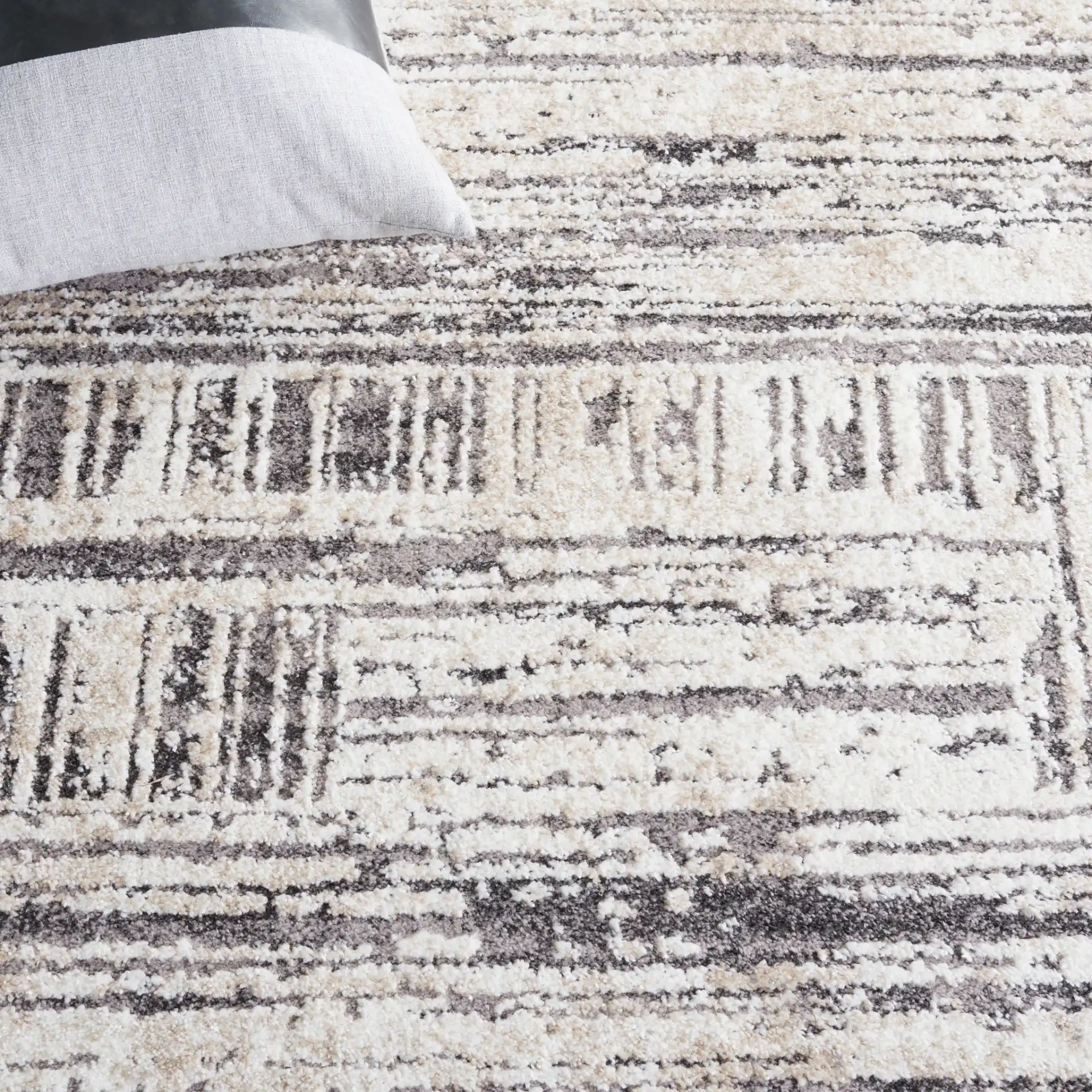 Opal Linear Block Rug in Ivory / Dark Gray in a styled room