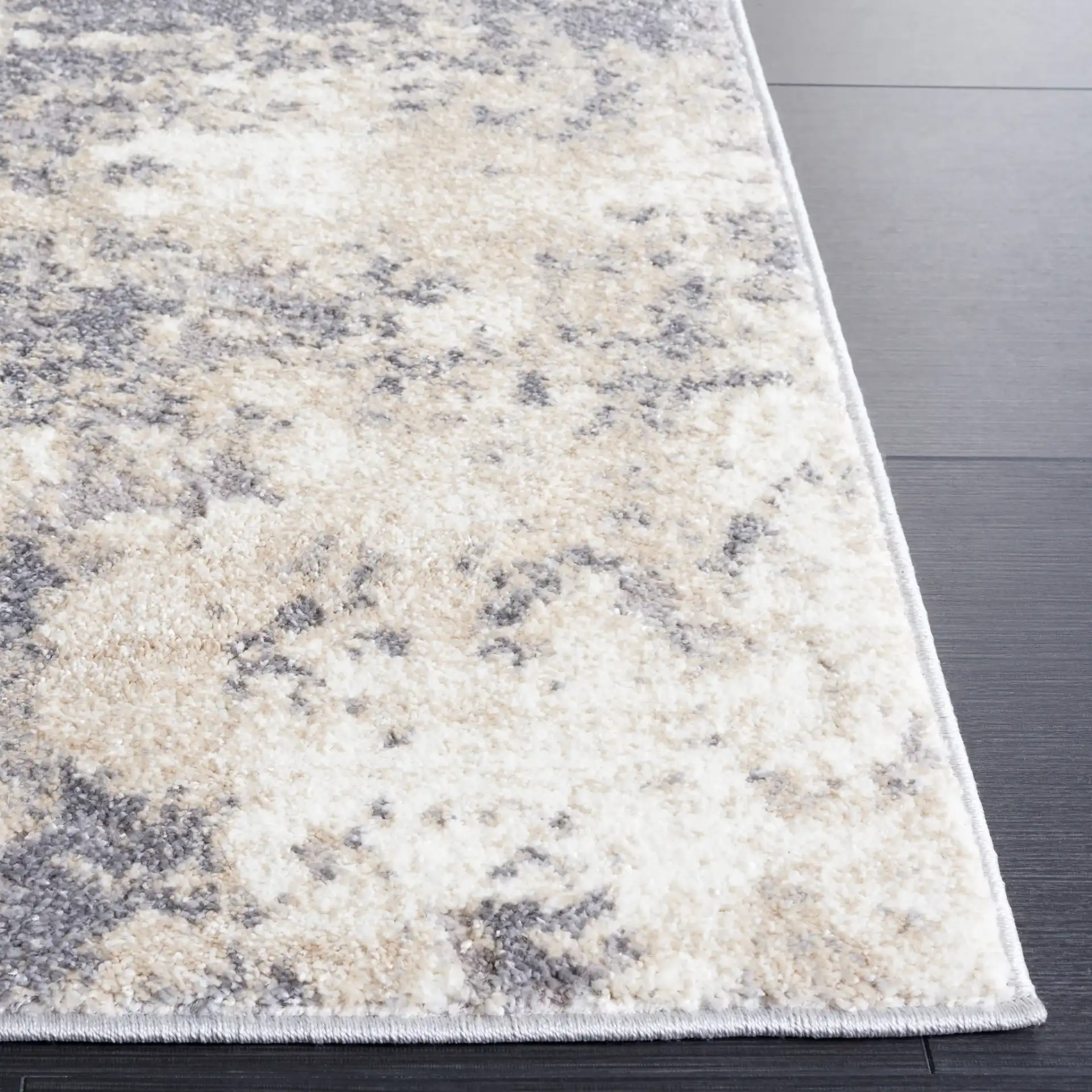Opal Distressed Abstract Rug in Gray / Beige in a styled room