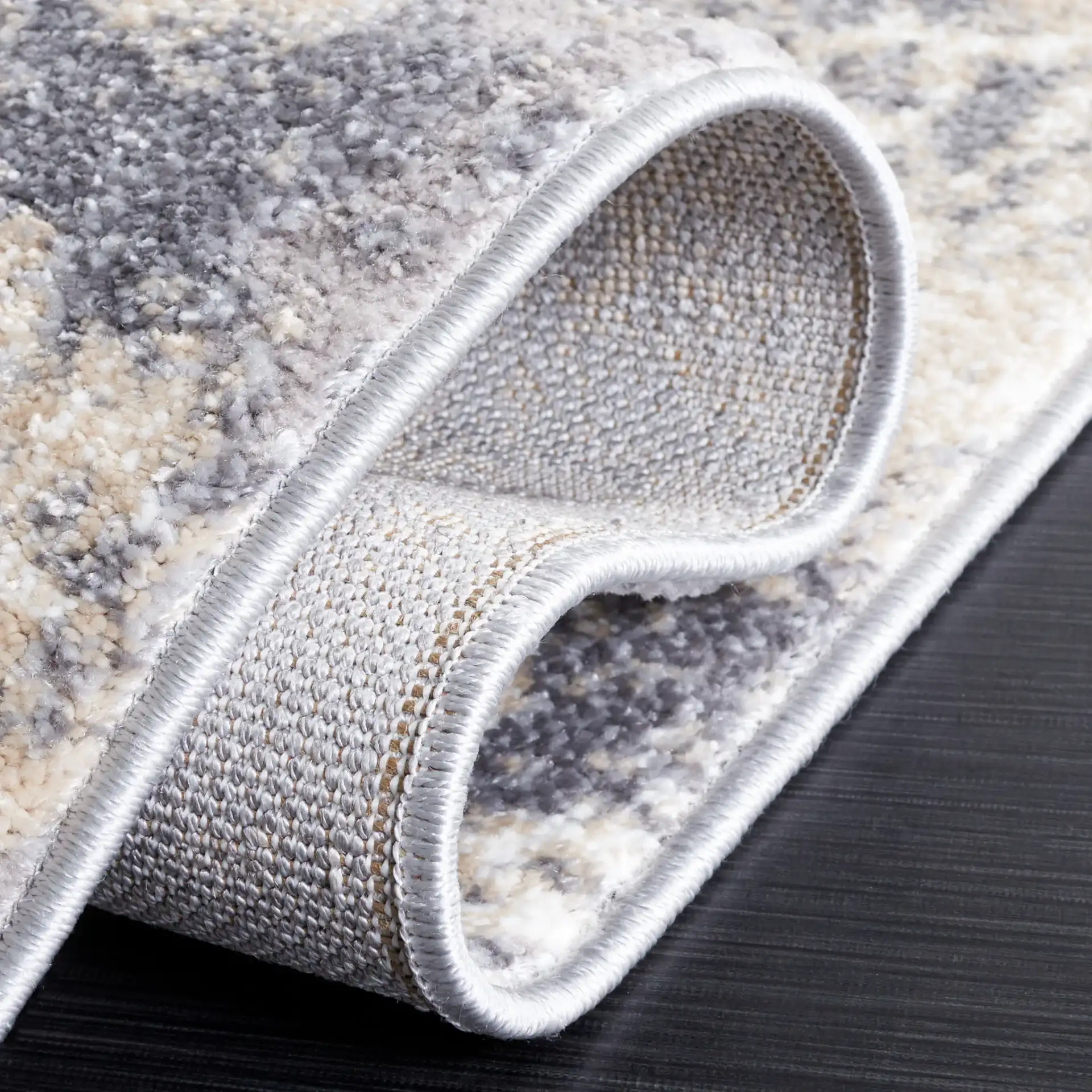 Opal Distressed Abstract Rug in Gray / Beige in a styled room