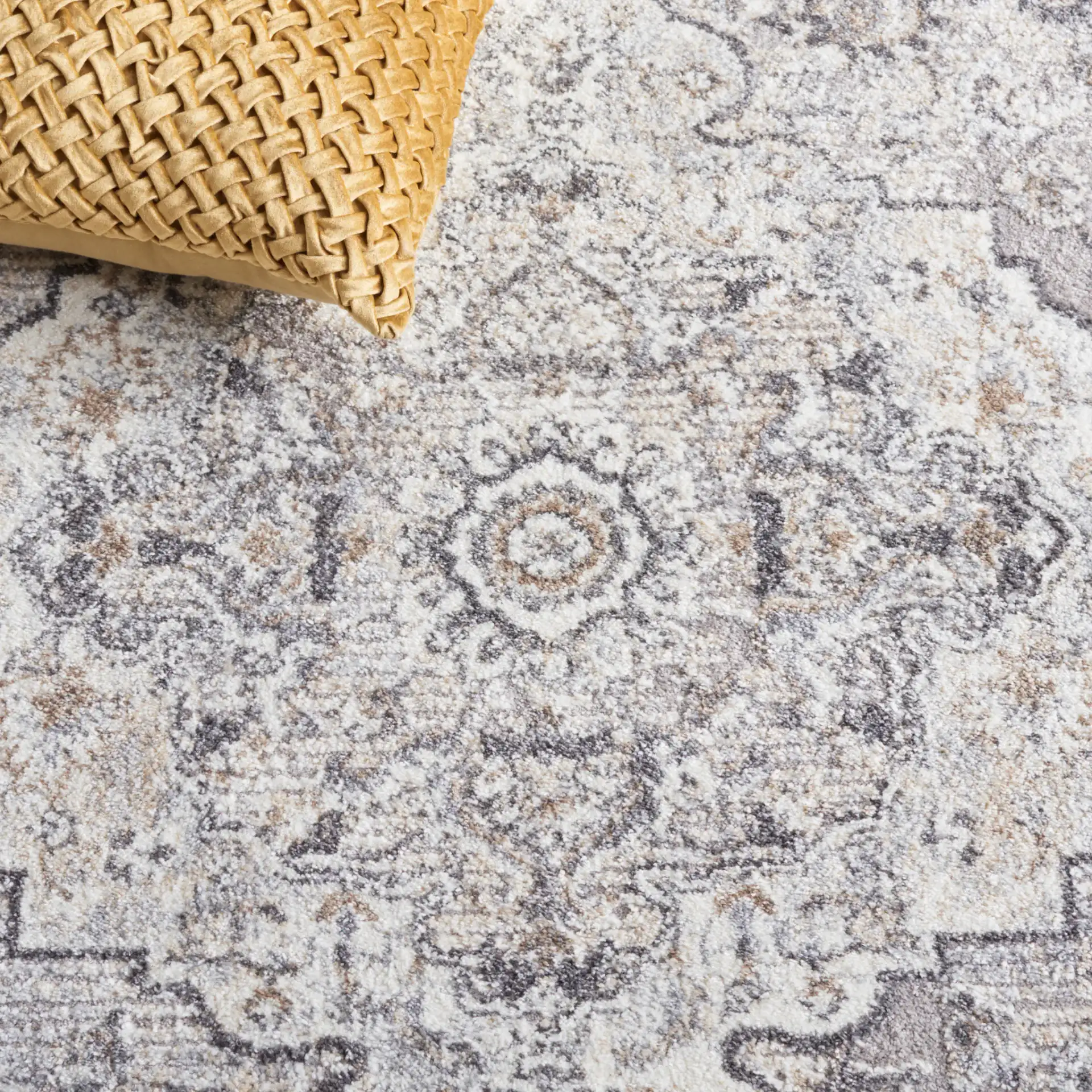 Opal Medallion Rug in Gray / Ivory in a styled room