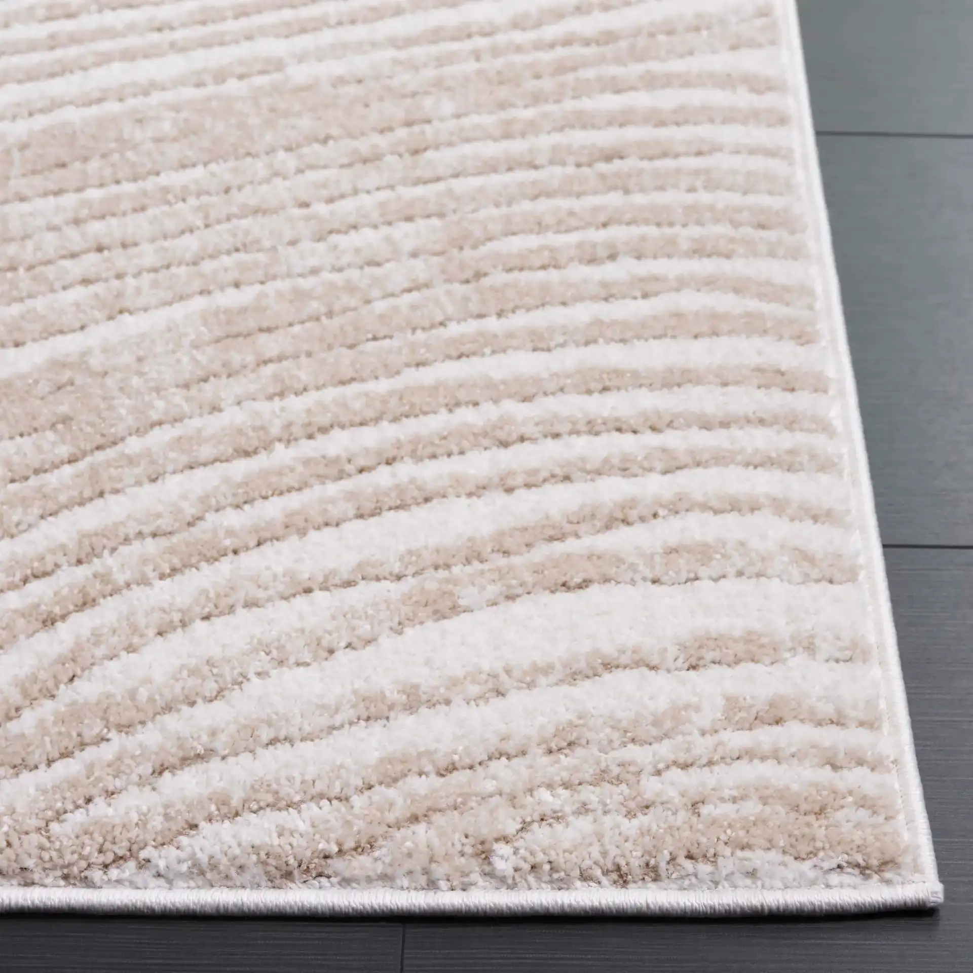 Opal Concentric Wave Rug in Ivory / Beige in a styled room