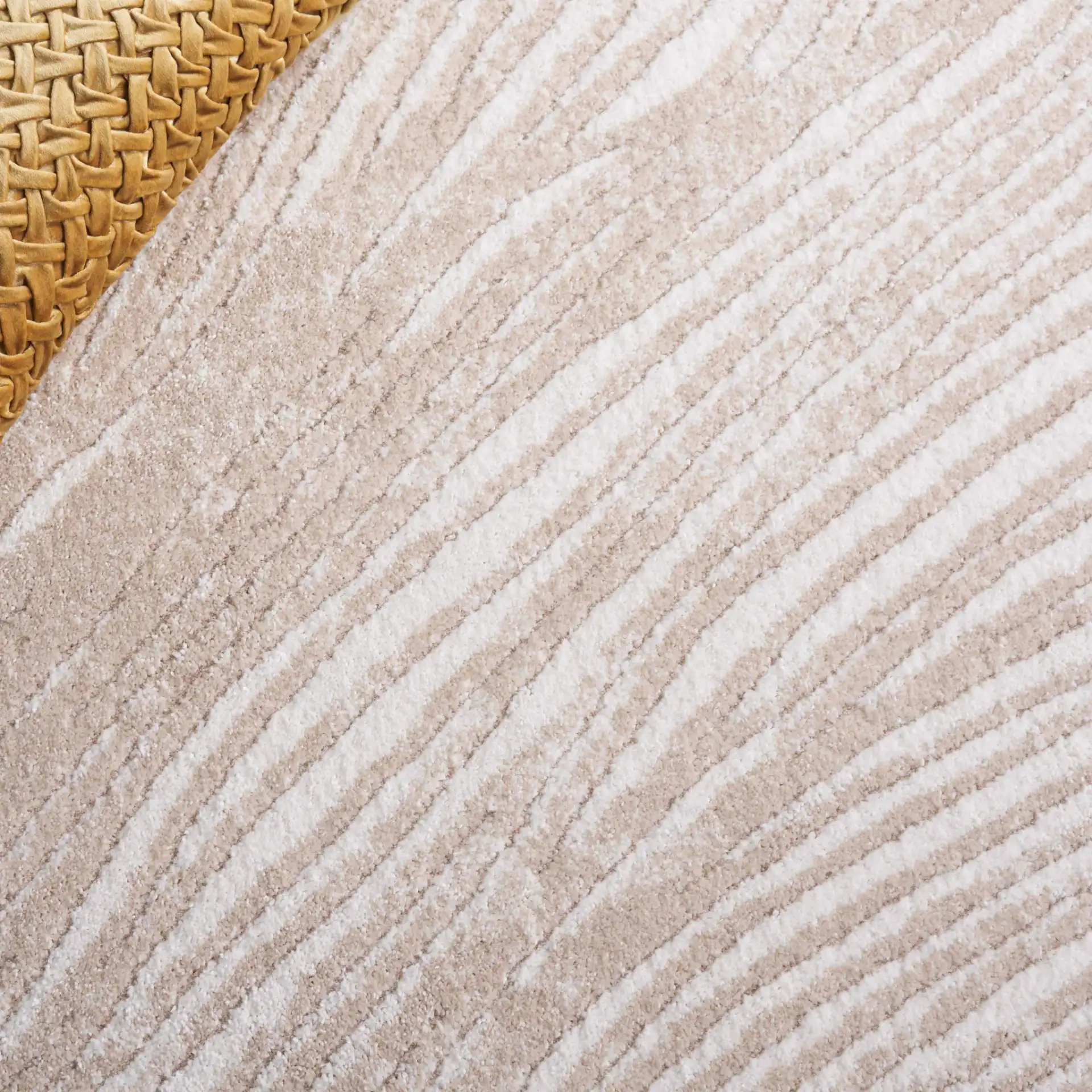 Opal Concentric Wave Rug in Ivory / Beige in a styled room