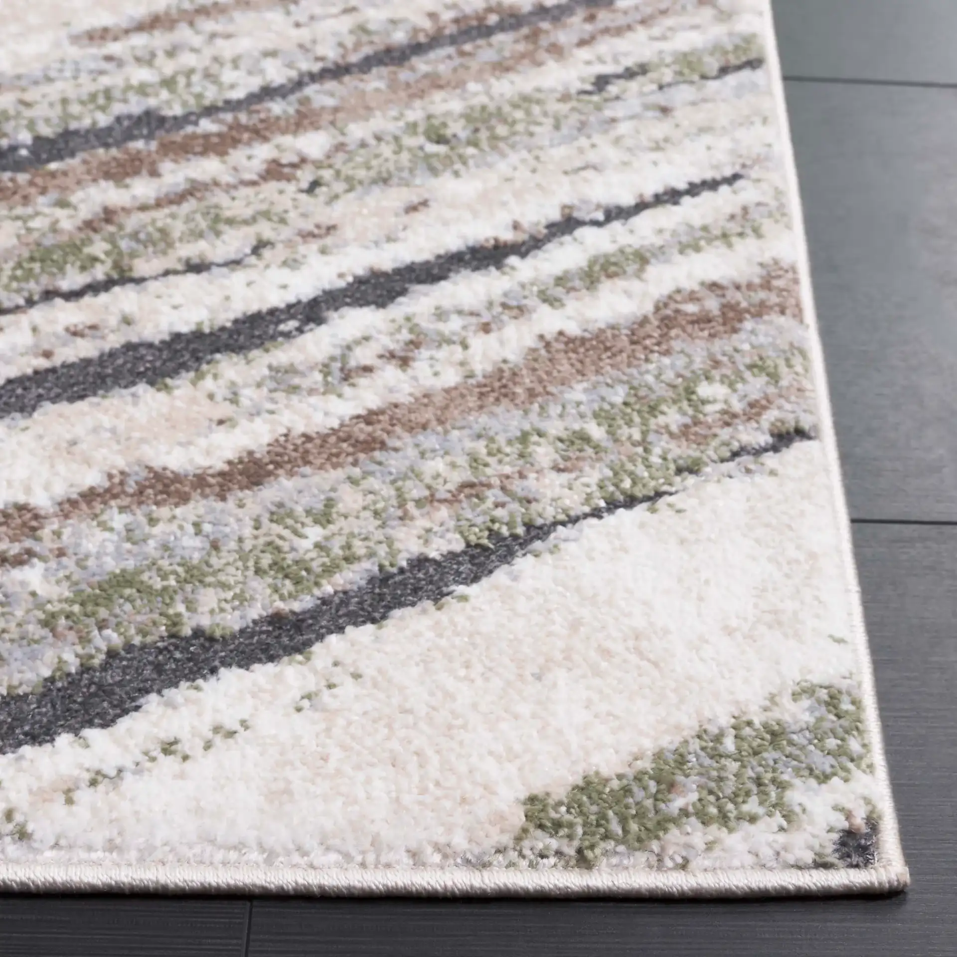Opal Abstract Marble Rug in Green / Gray Ivory in a styled room