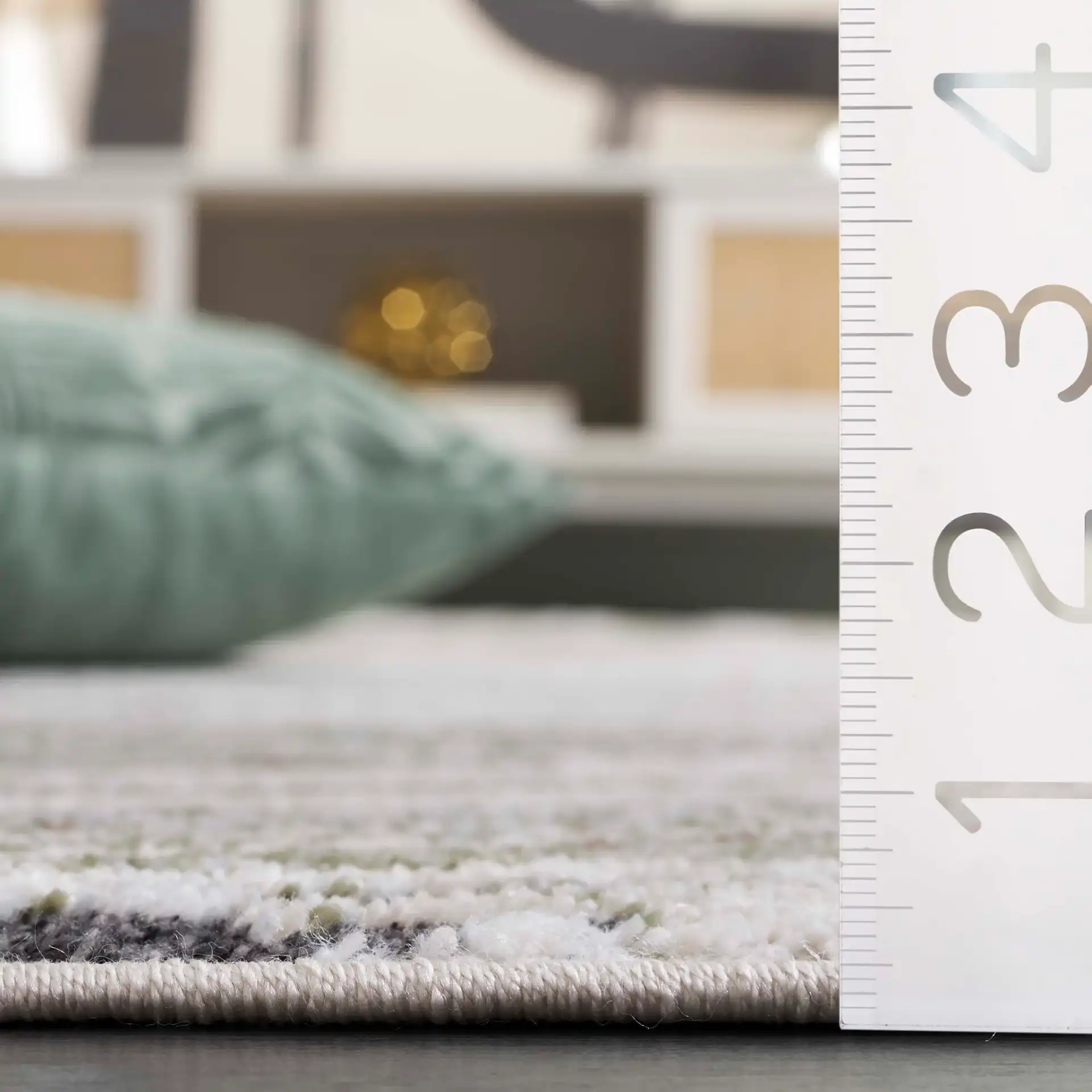 Opal Abstract Marble Rug in Green / Gray Ivory in a styled room
