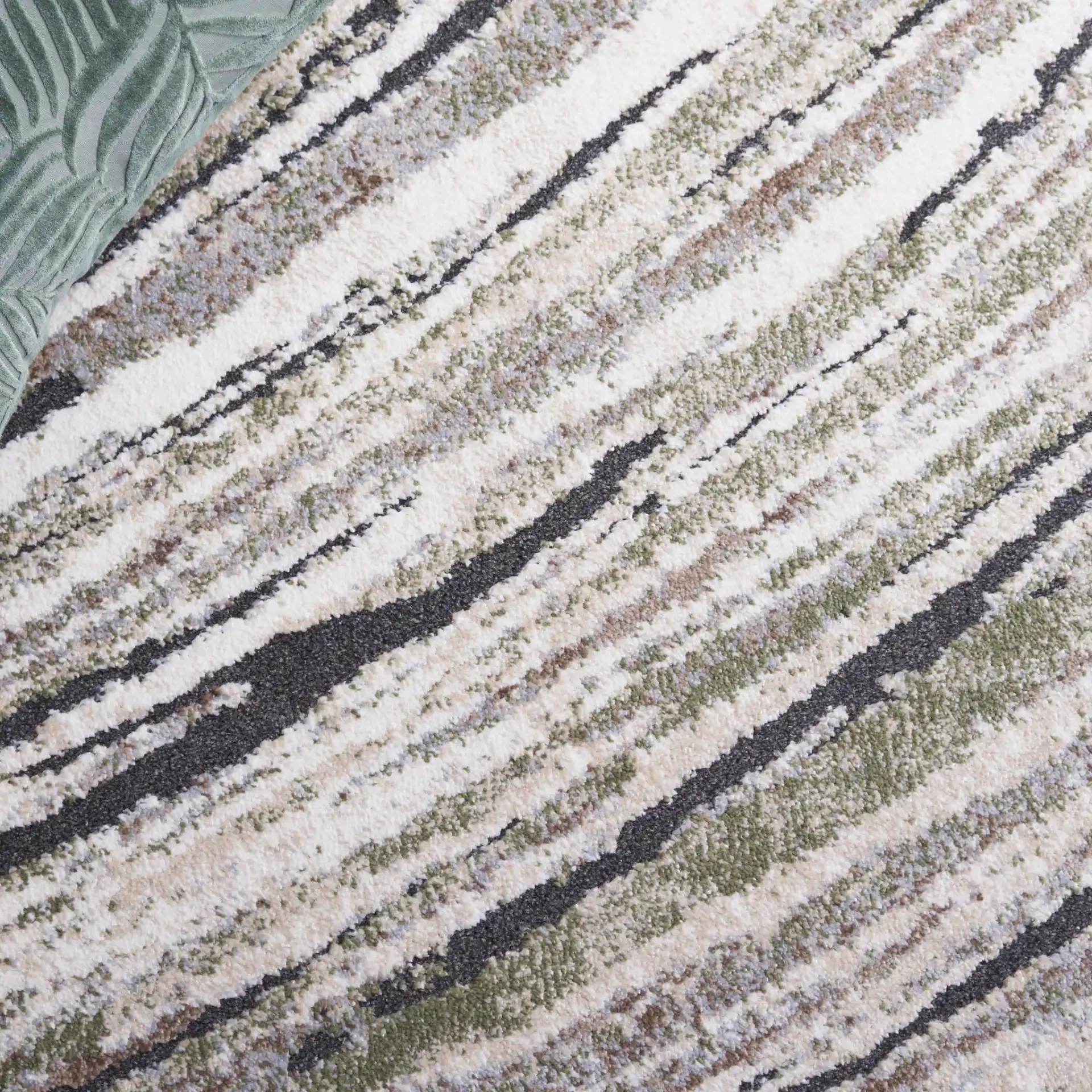 Opal Abstract Marble Rug in Green / Gray Ivory in a styled room