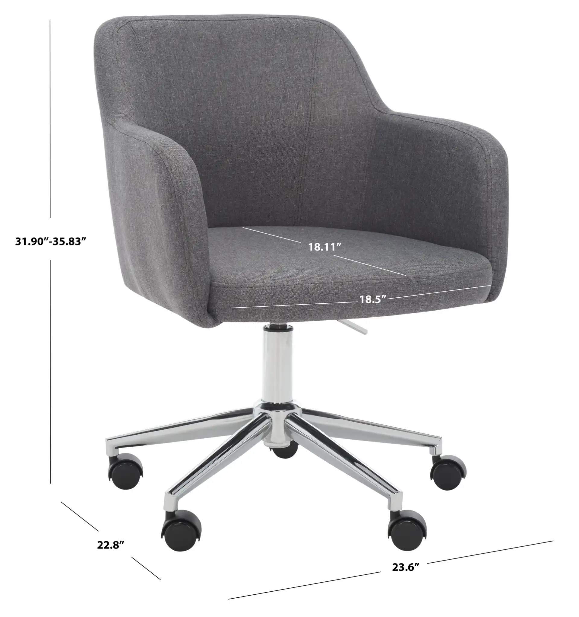 Kains Swivel Office Chair in Gray / Chrome, detail view