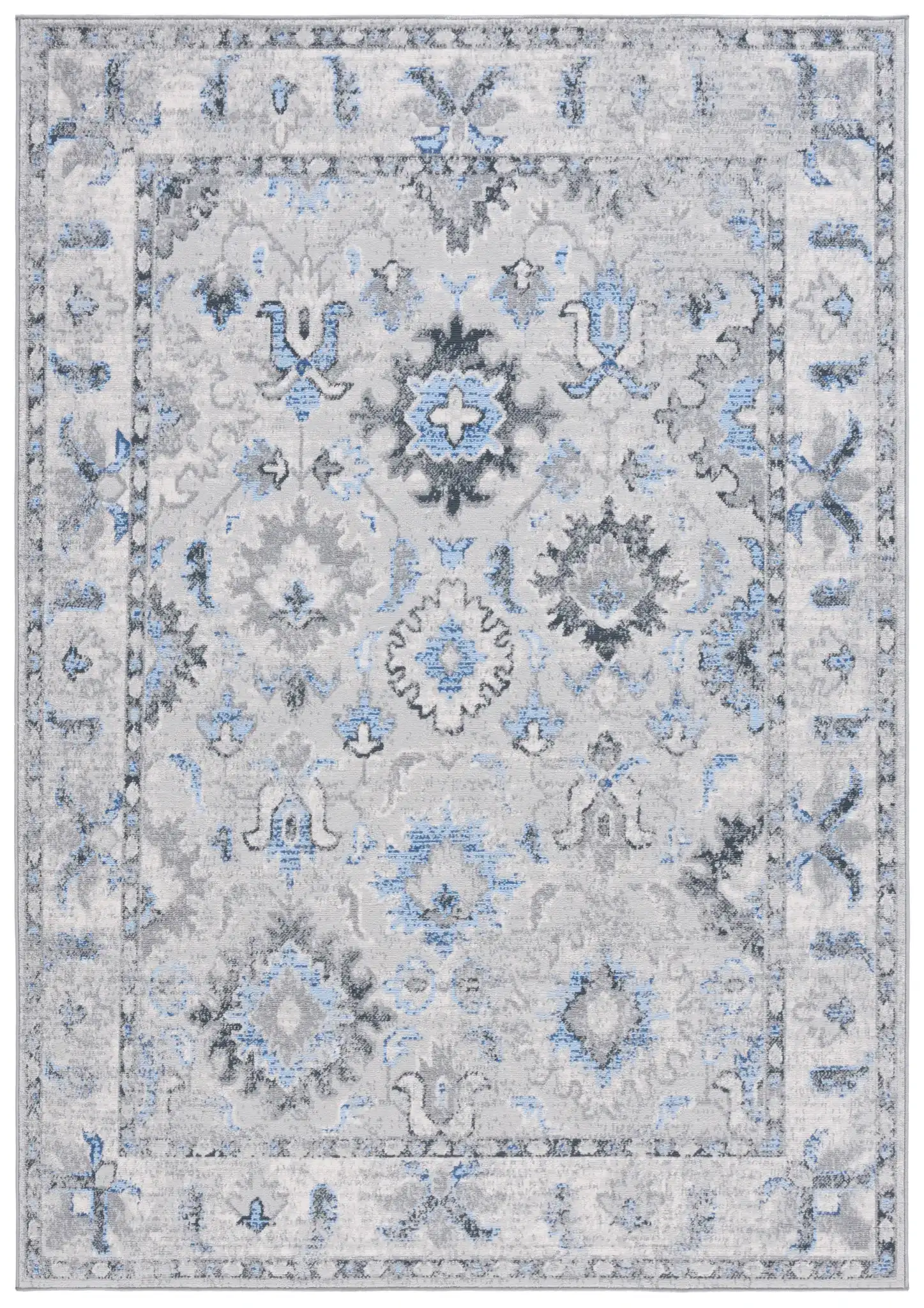 Odyssey Bordered Medallion Rug in Gray / Blue