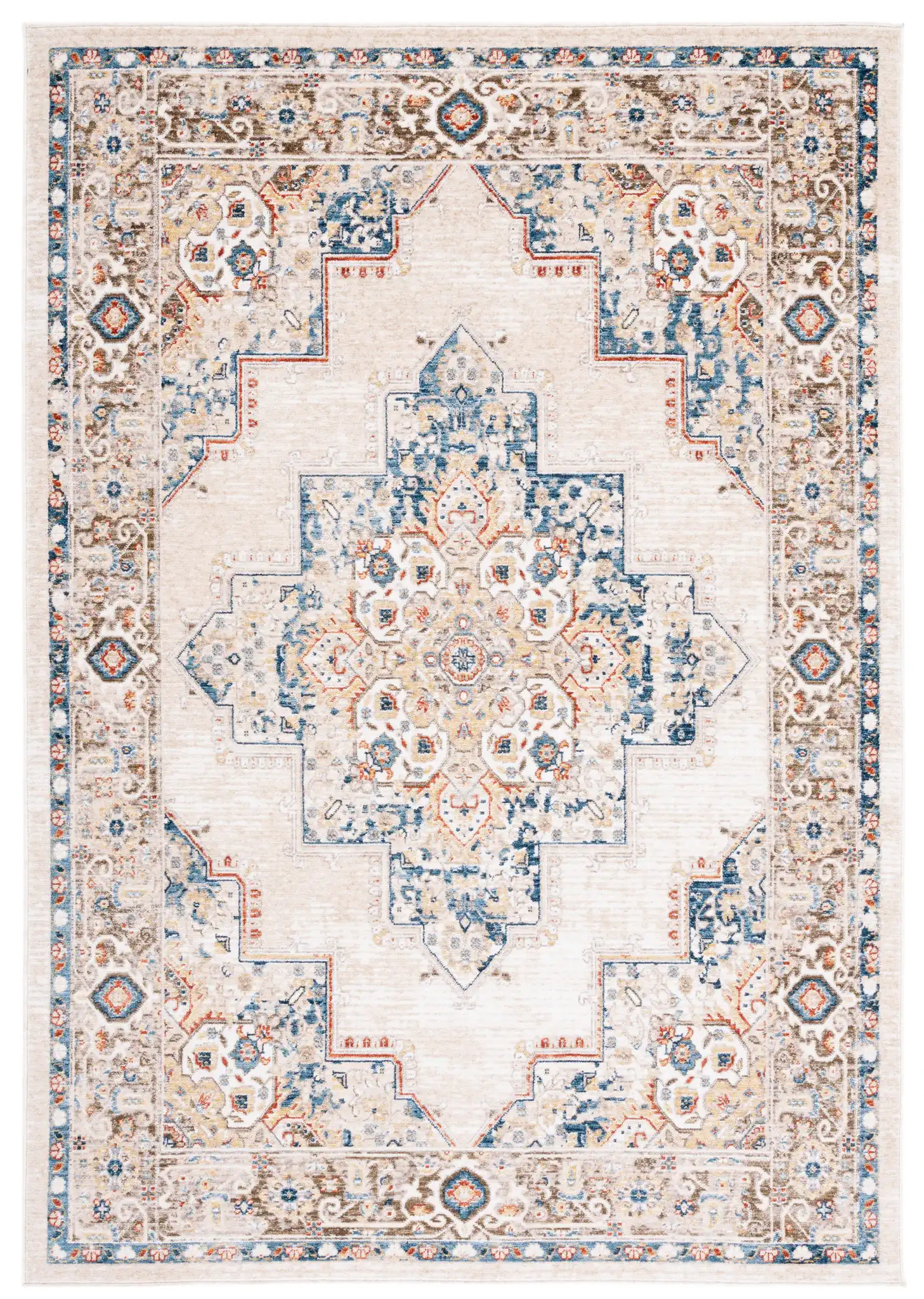 Olympia Medallion Bordered Rug in Beige / Blue