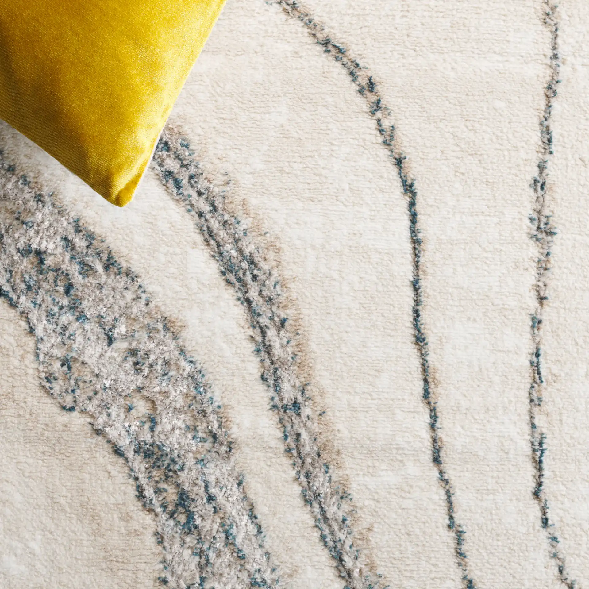 Orchard Marble Rug in Ivory / Blue in a styled room