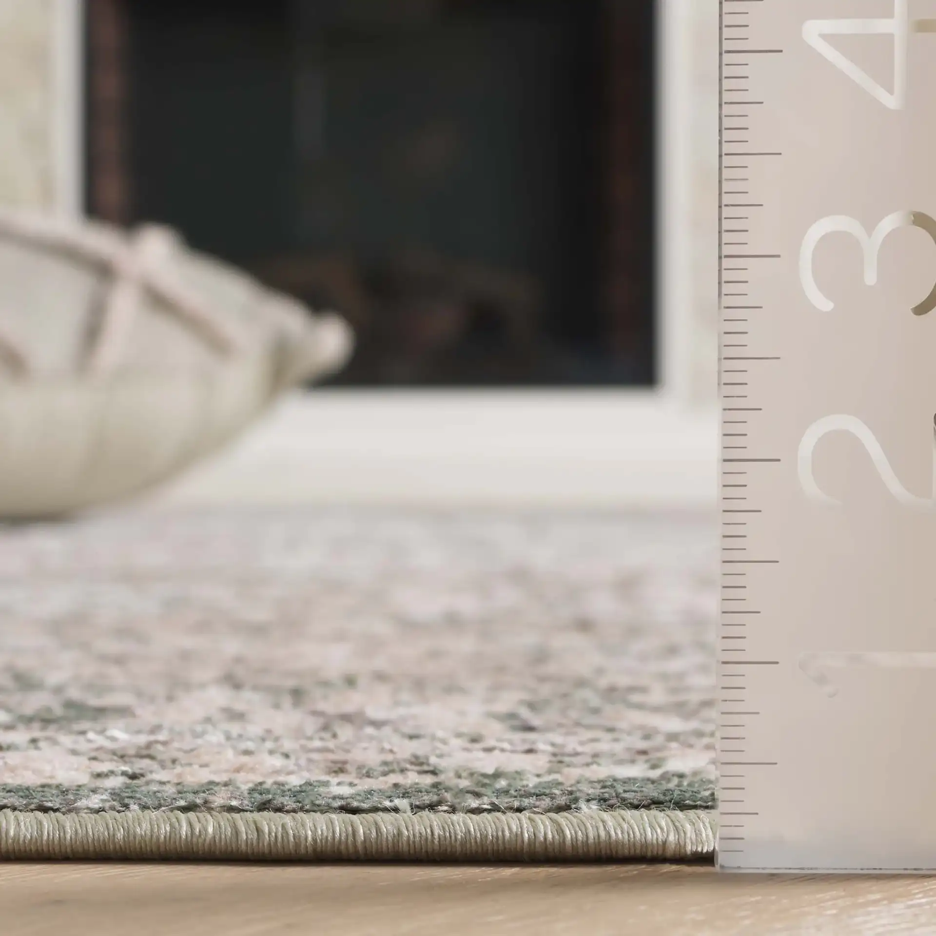 Orchard Medallion Bordered Rug in Green / Ivory in a styled room
