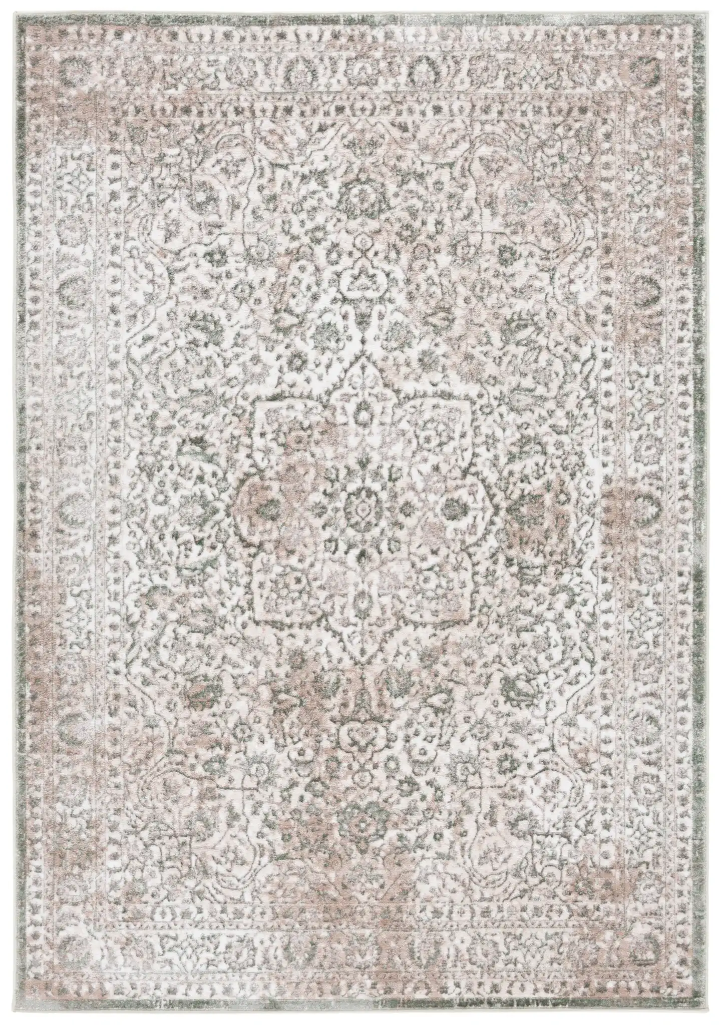 Orchard Medallion Bordered Rug in Green / Ivory