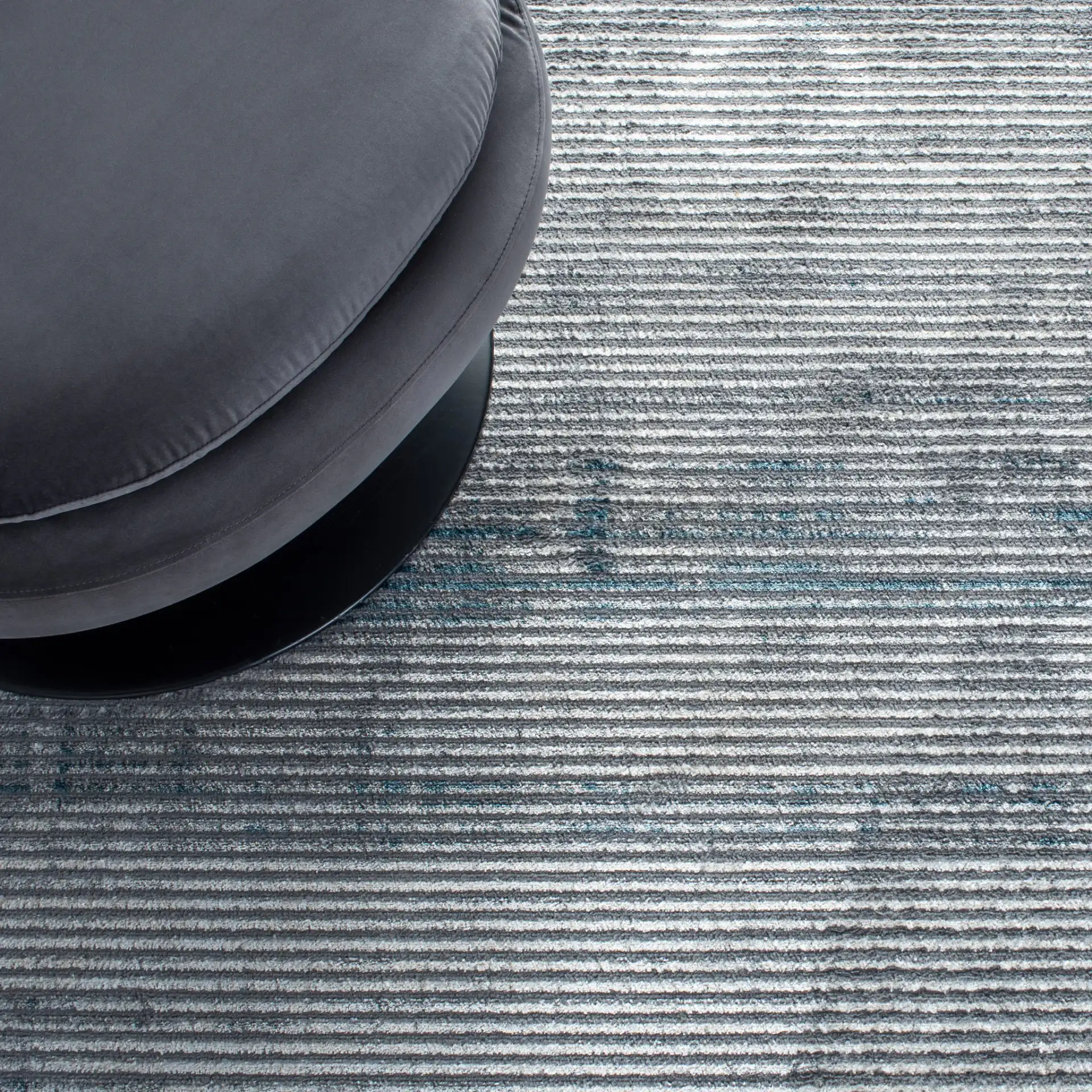 Orchard Distressed Stripe Rug in Gray / Blue in a styled room