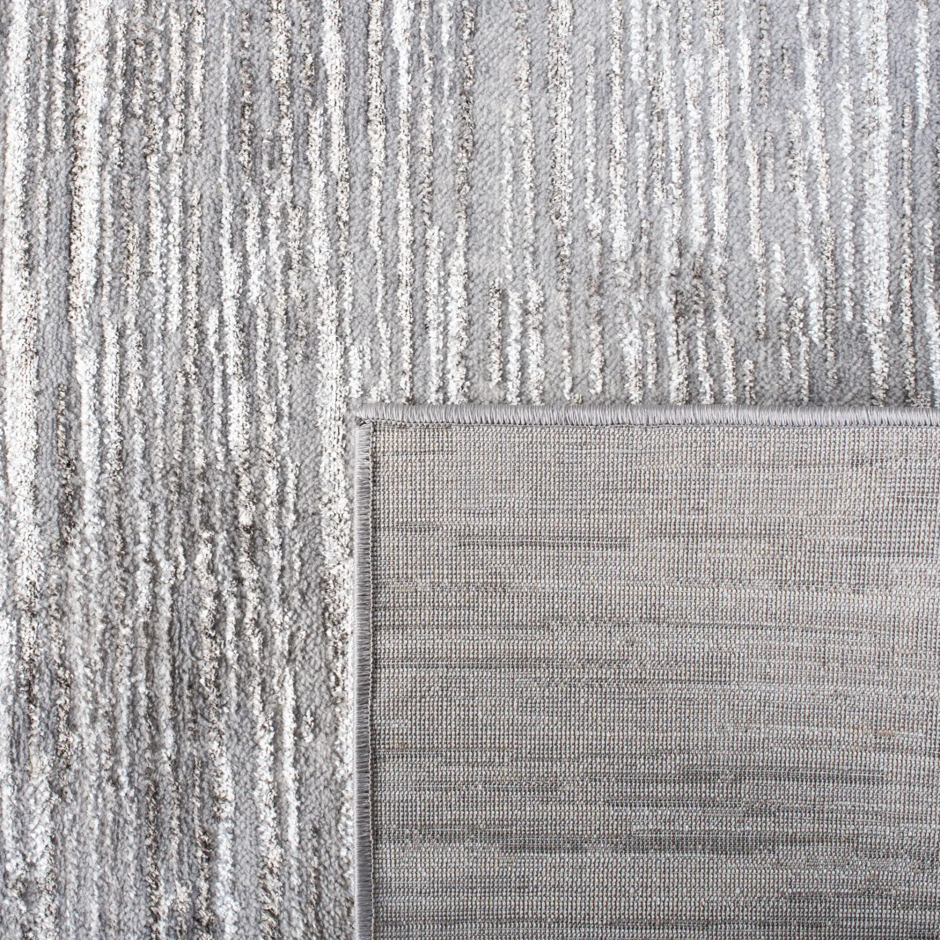 Orchard Linear Abstract Rug in Gray / Light Gray in a styled room