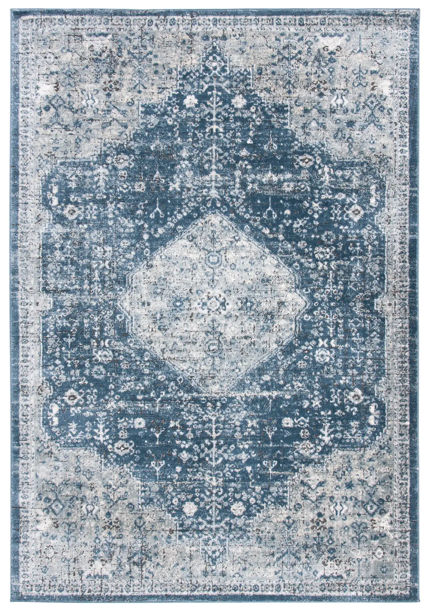 Oregon Faded Medallion Rug in Navy / Ivory