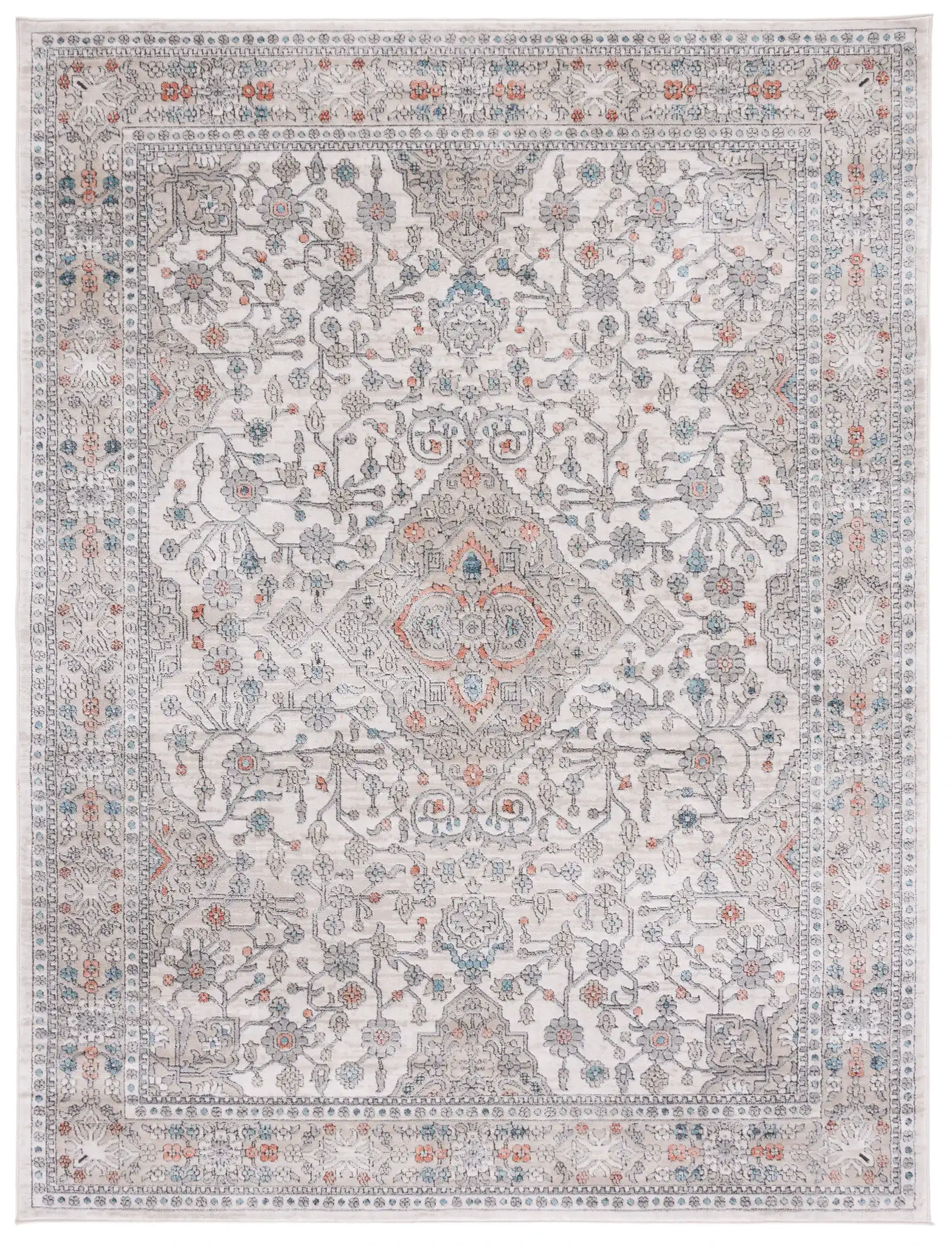 Oregon Stepped Medallion Rug in Gray / Ivory
