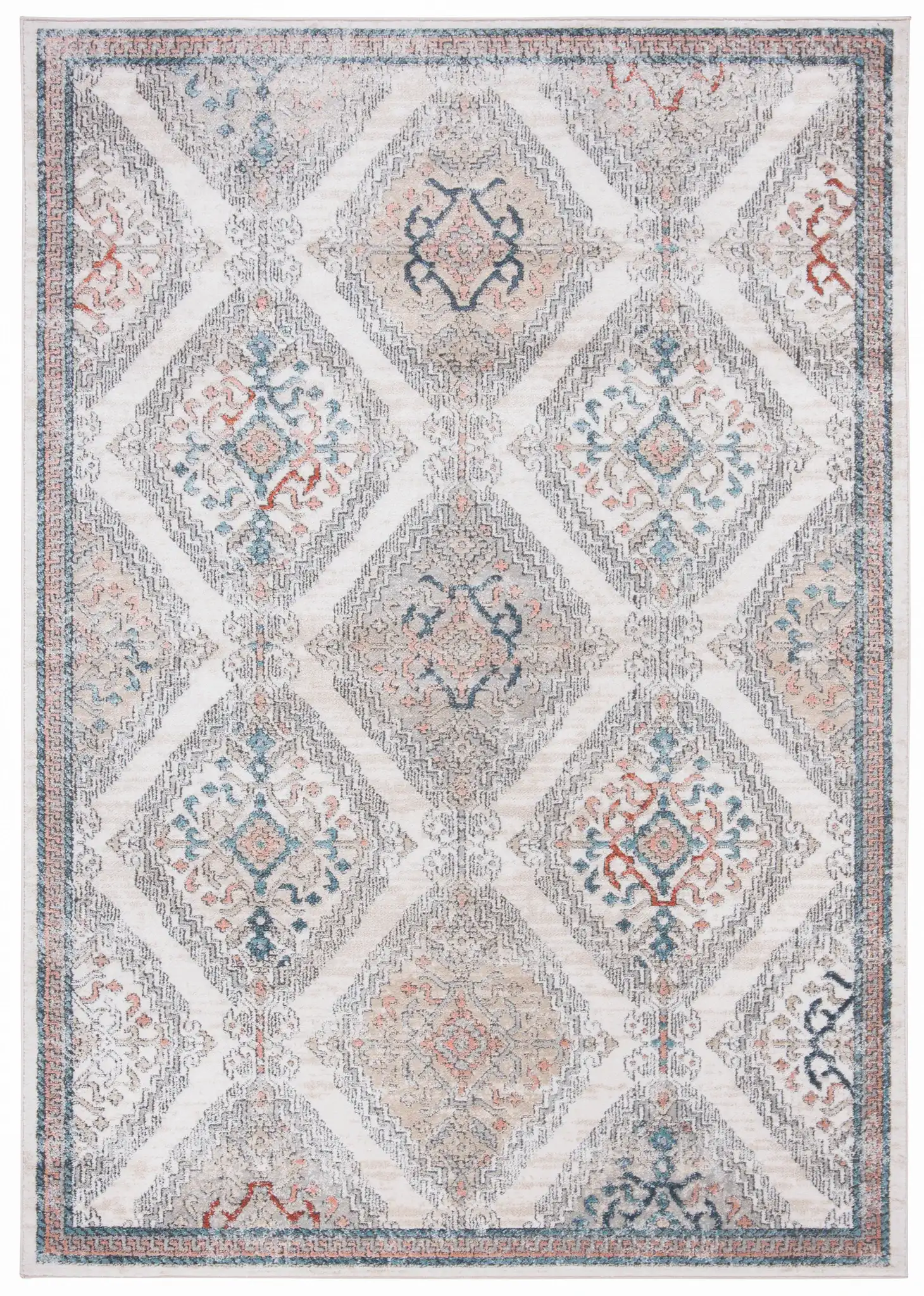 Oregon Tribal Diamond Rug in Gray / Ivory