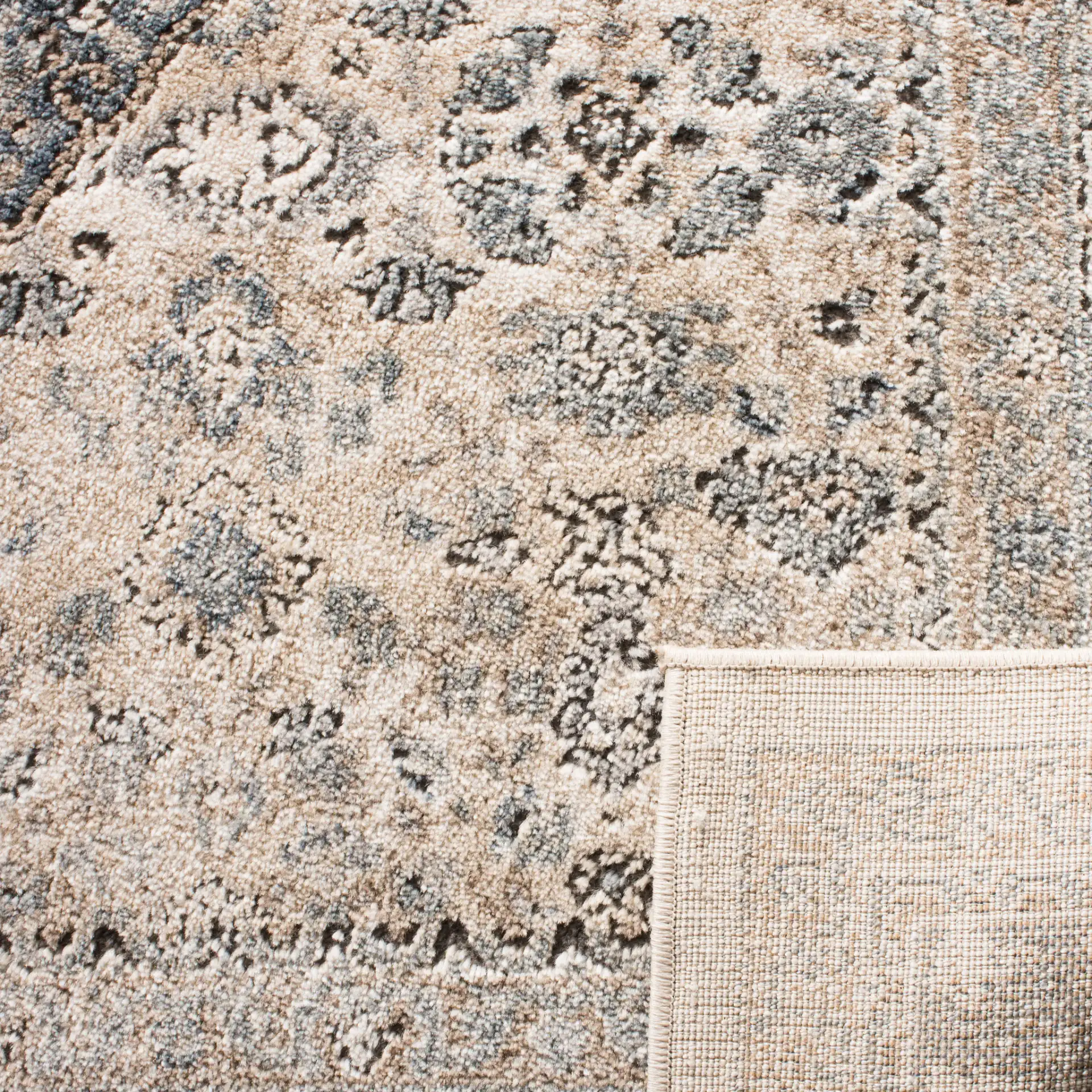 Oregon Traditional Oval Medallion Rug in Beige / Gray in a styled room